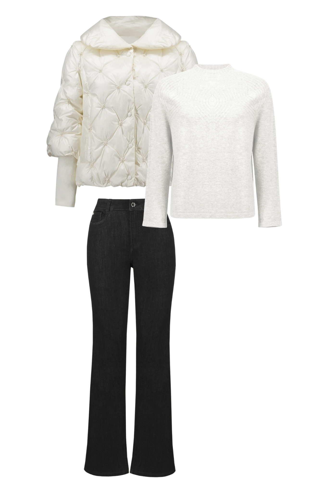 Joseph Ribkoff winter white wool blend sweater with placement stitch detail and relaxed fit