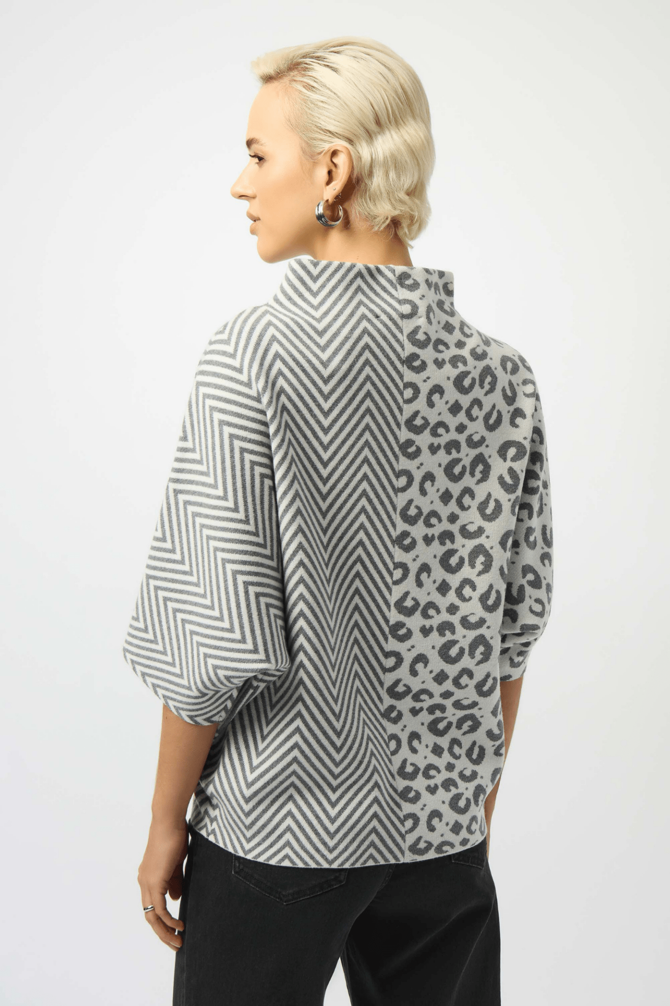 Joseph Ribkoff jacquard knit boxy sweater with animal and herringbone print – Dotique