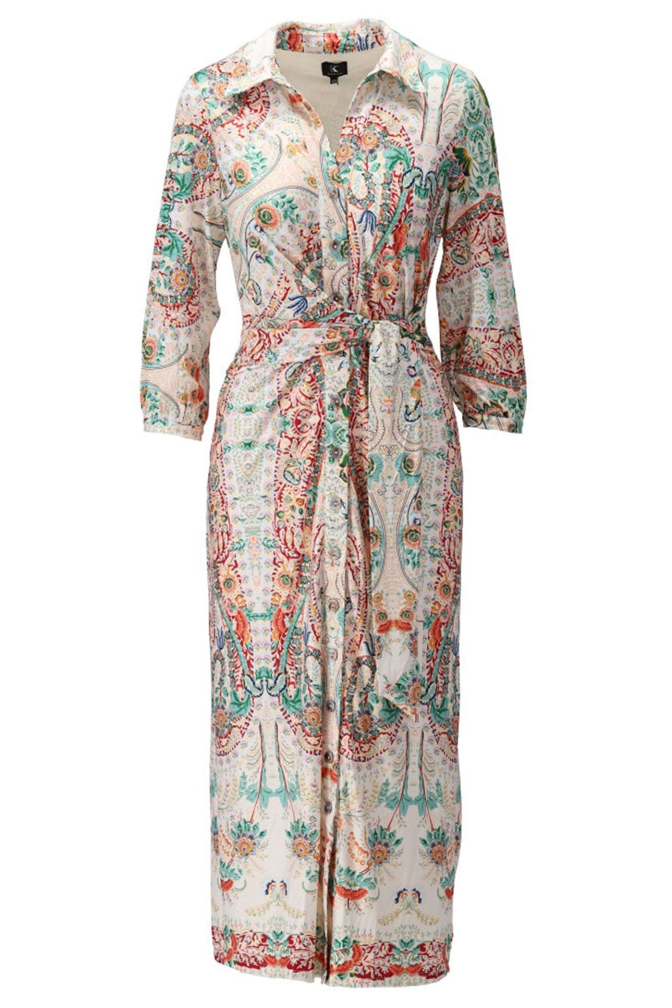 K-Design Y112 Beige Print Maxi Shirt Dress With Belt - Dotique