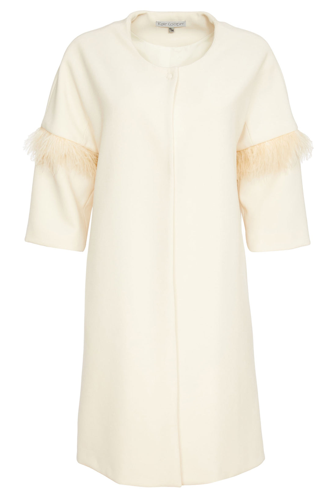 Kate Cooper 164 Linen Cream Coat with Feather Trim Sleeve - Dotique