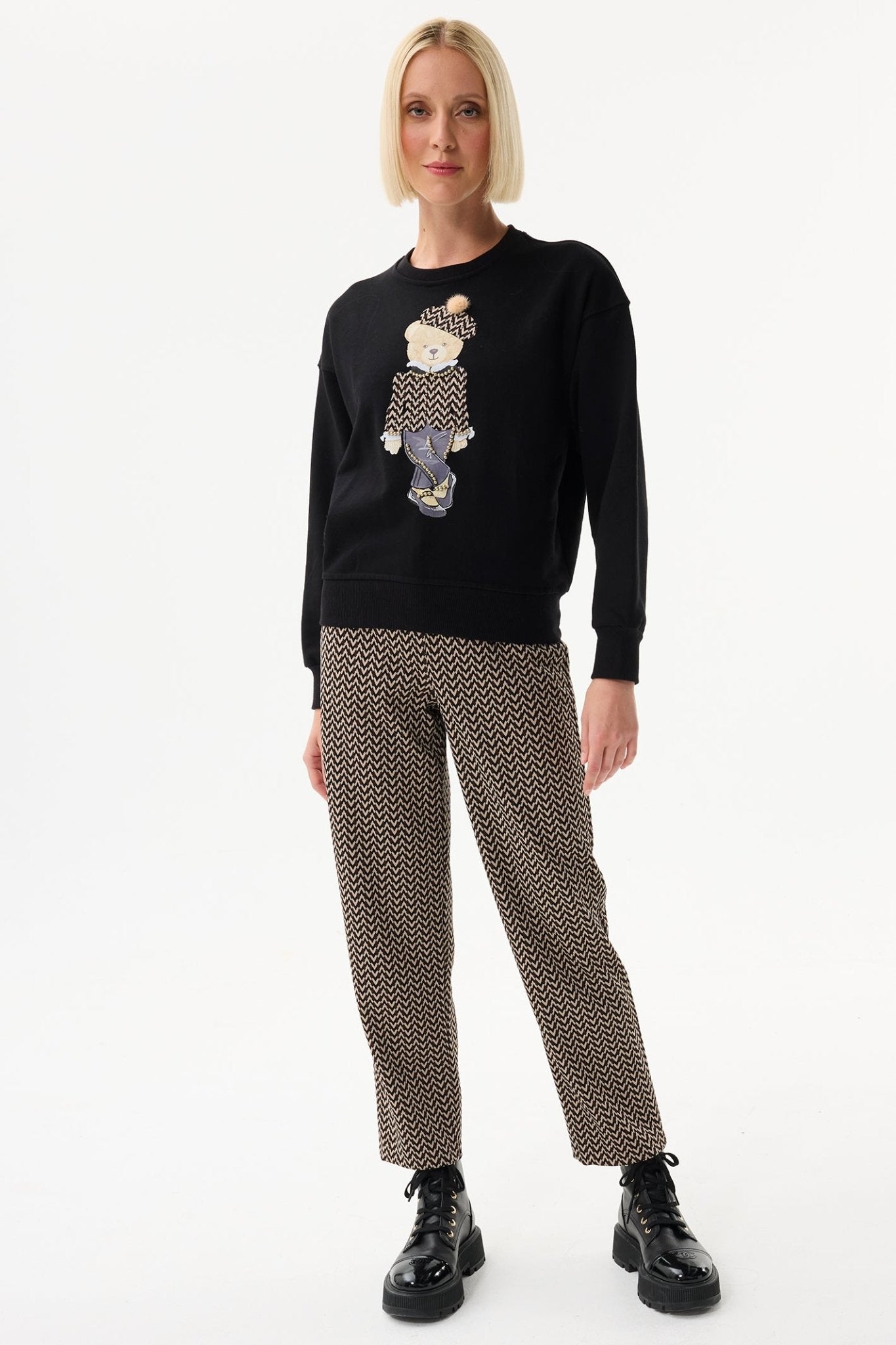 Leo & Ugo EH615 Black Teddy Motif Fine Knit Jumper - Dotique - Leo & Ugo