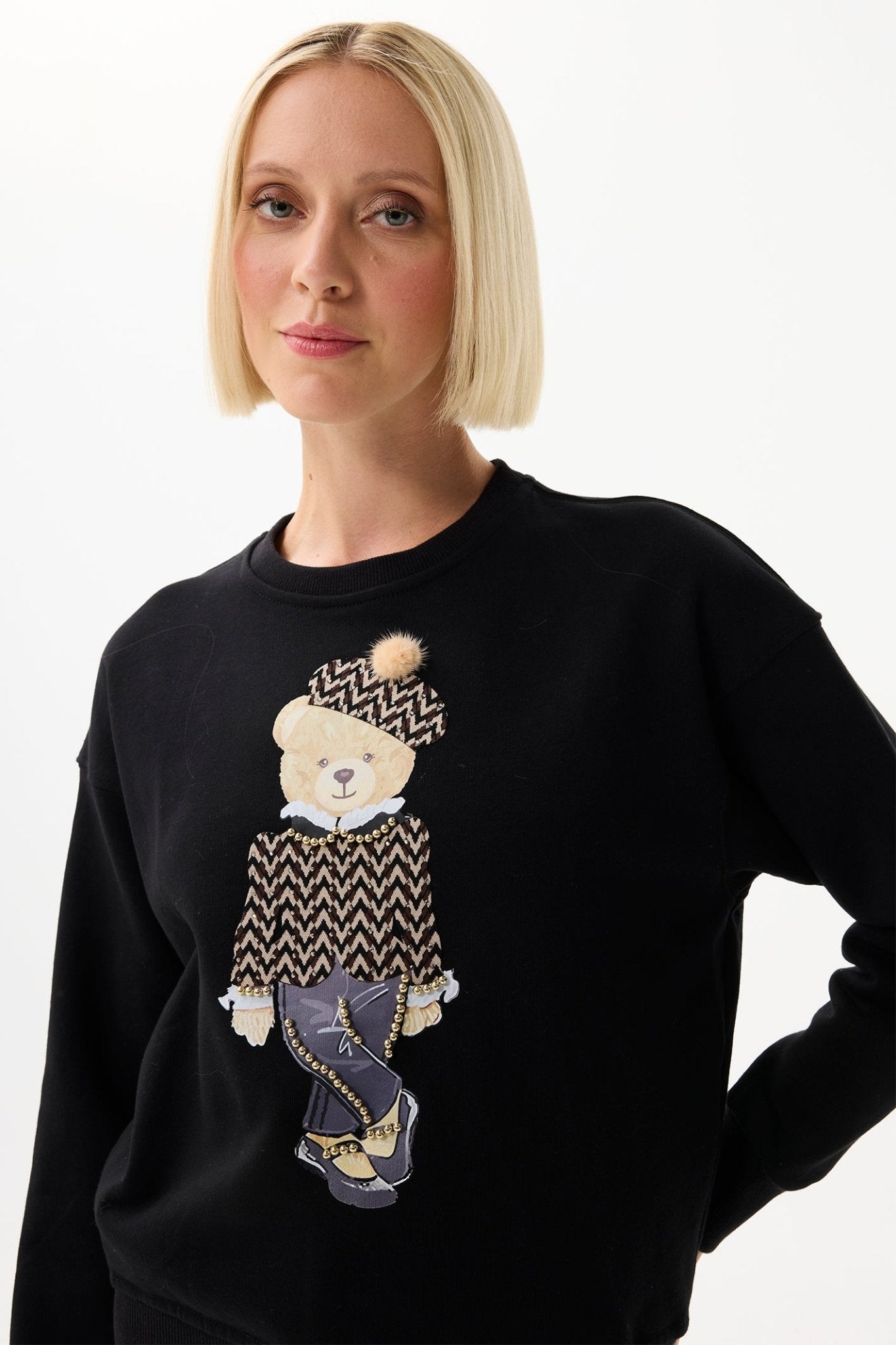 Leo & Ugo EH615 Black Teddy Motif Fine Knit Jumper - Dotique - Leo & Ugo