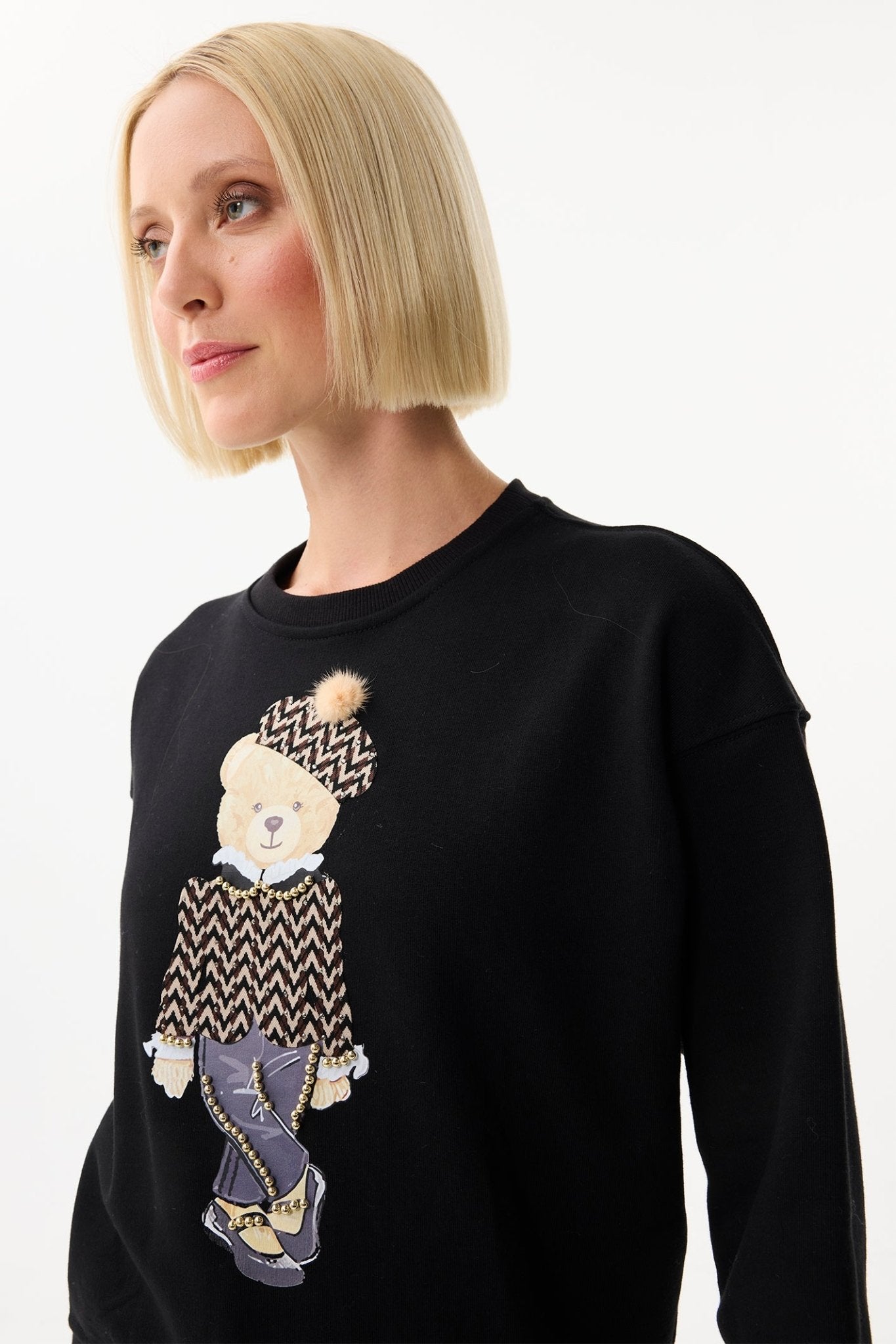 Leo & Ugo EH615 Black Teddy Motif Fine Knit Jumper - Dotique - Leo & Ugo