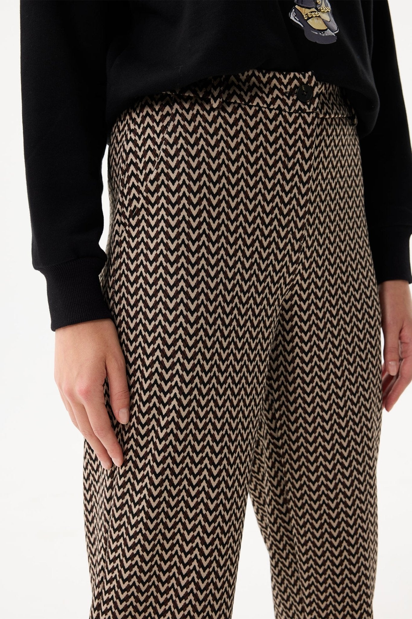 Leo & Ugo EHP603 Brown Black Beige Zig - Zag Pattern Trousers - Dotique - Leo & Ugo