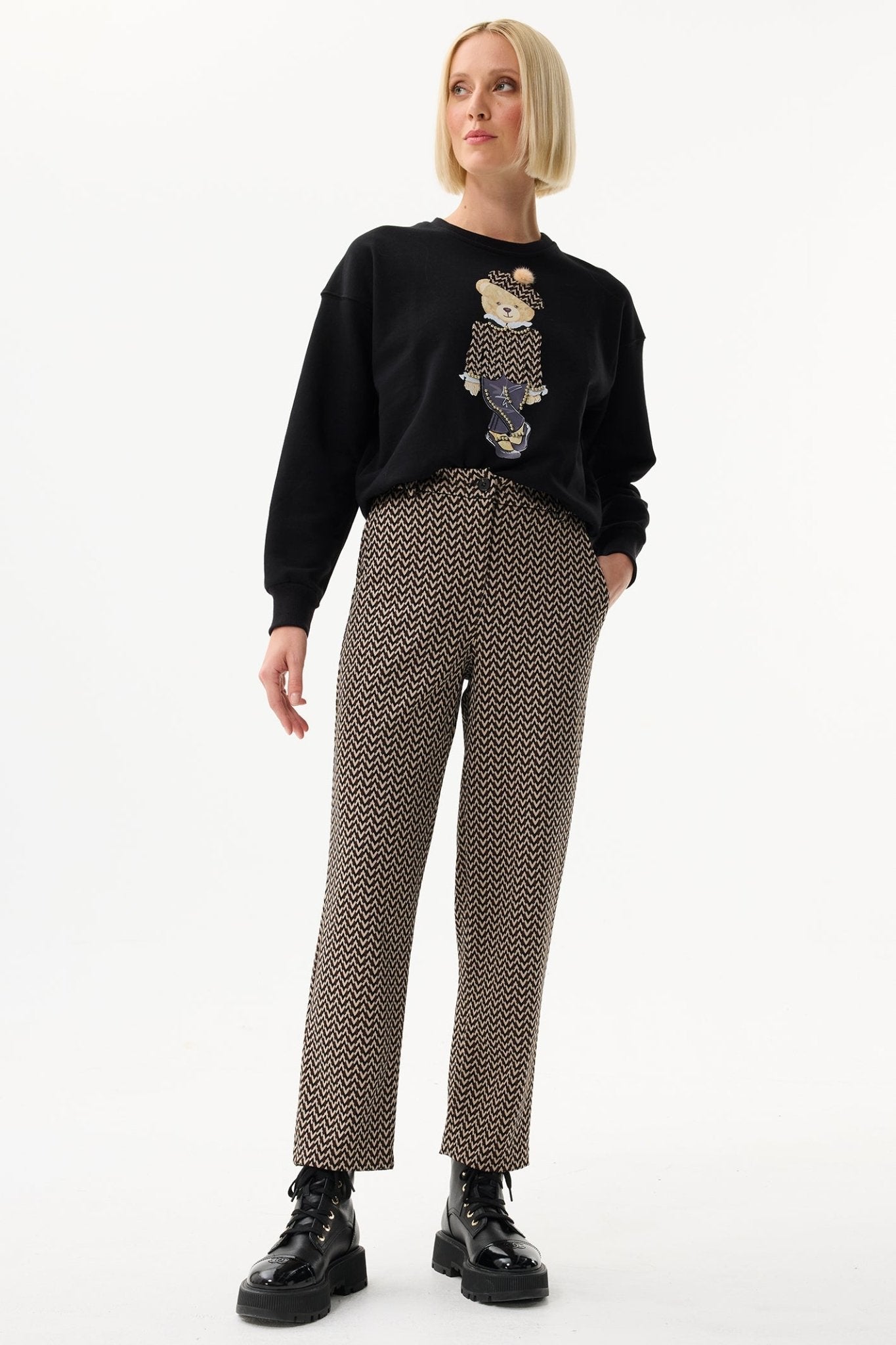 Leo & Ugo EHP603 Brown Black Beige Zig - Zag Pattern Trousers - Dotique - Leo & Ugo