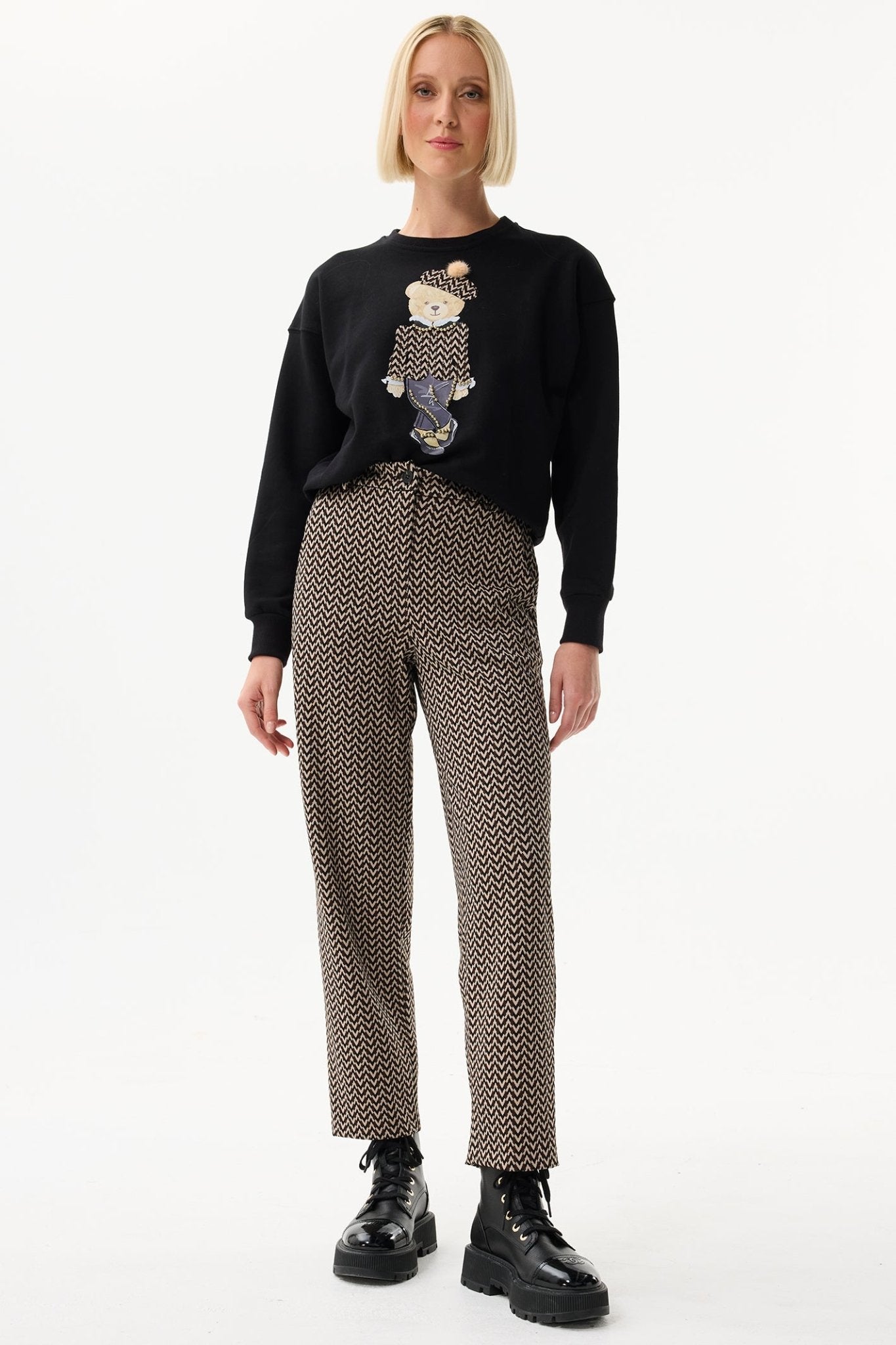 Leo & Ugo EHP603 Brown Black Beige Zig - Zag Pattern Trousers - Dotique - Leo & Ugo