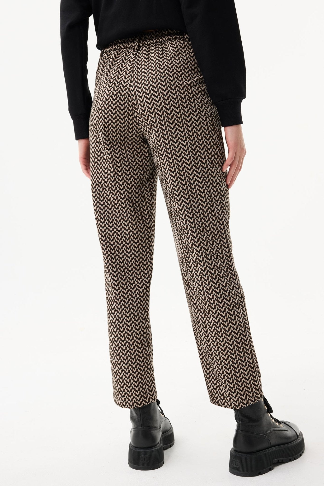 Leo & Ugo EHP603 Brown Black Beige Zig - Zag Pattern Trousers - Dotique - Leo & Ugo
