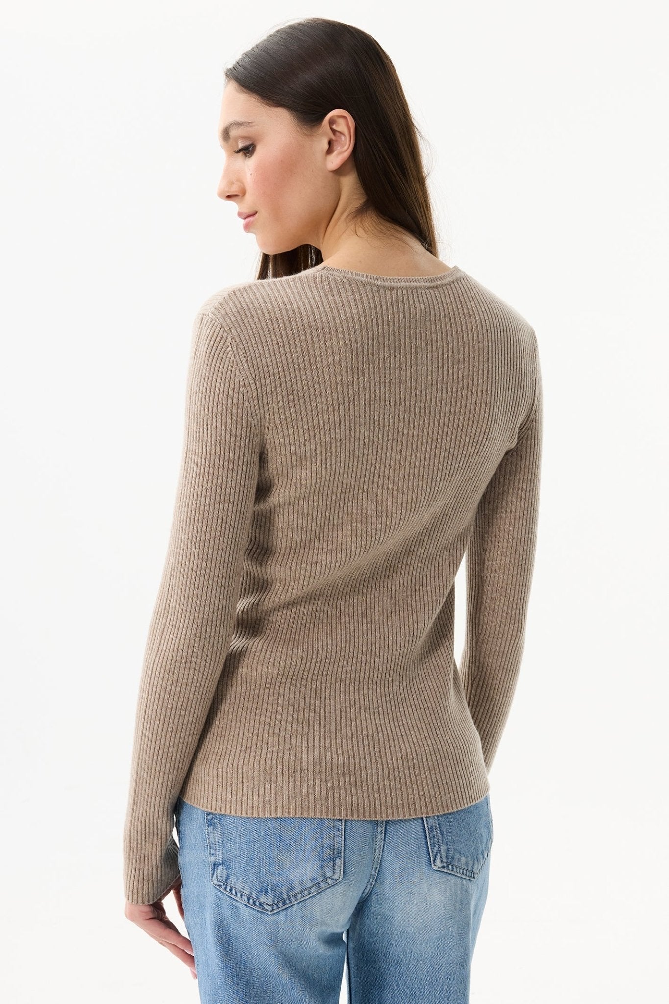 Leo & Ugo KH979 Beige Ribbed V - Neck Jumper - Dotique - Leo & Ugo