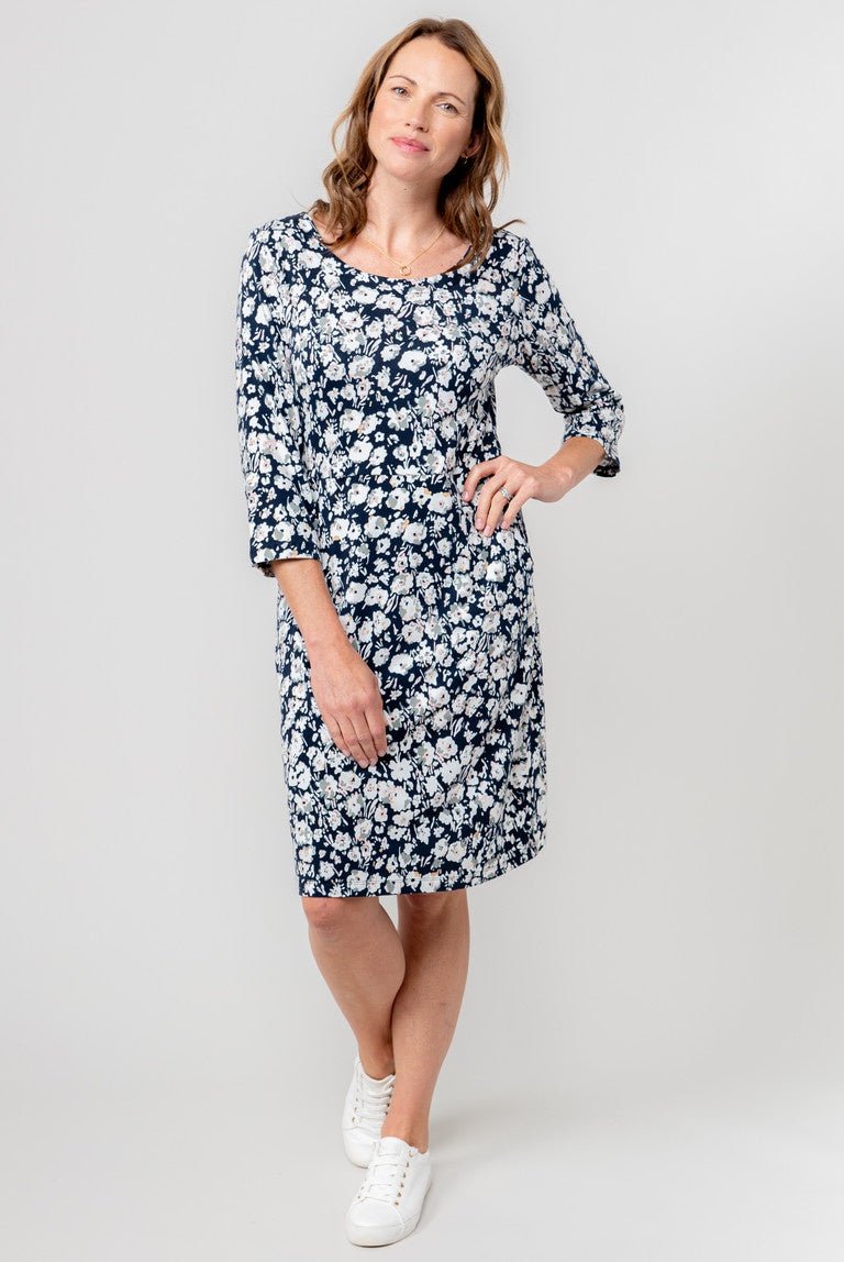Lily & Me LM25027N Uplands Dress 34 Sleeve Prairie Navy - Dotique