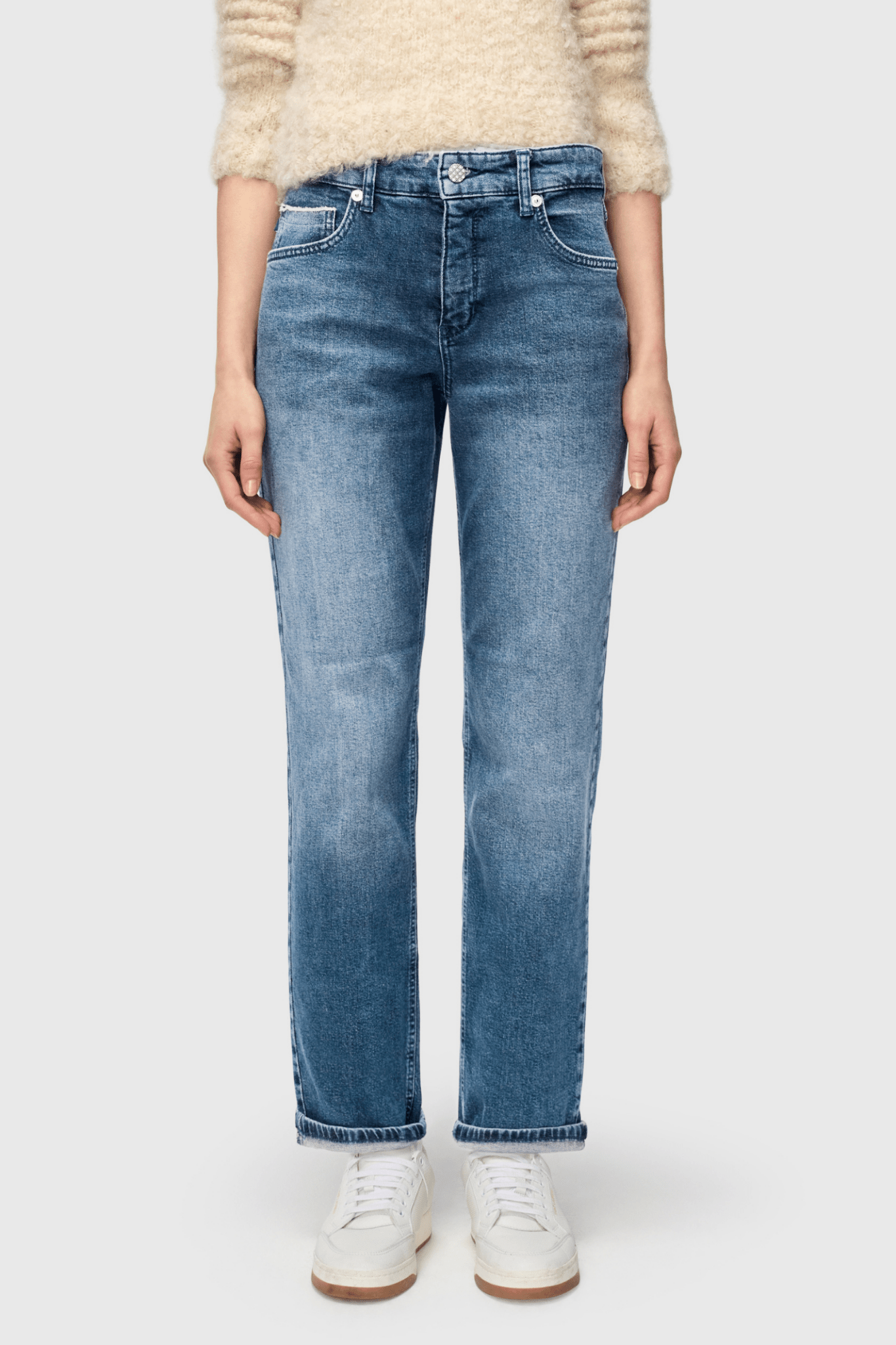 MAC Straight authentic comfort jeans in mid blue random wash – Dotique