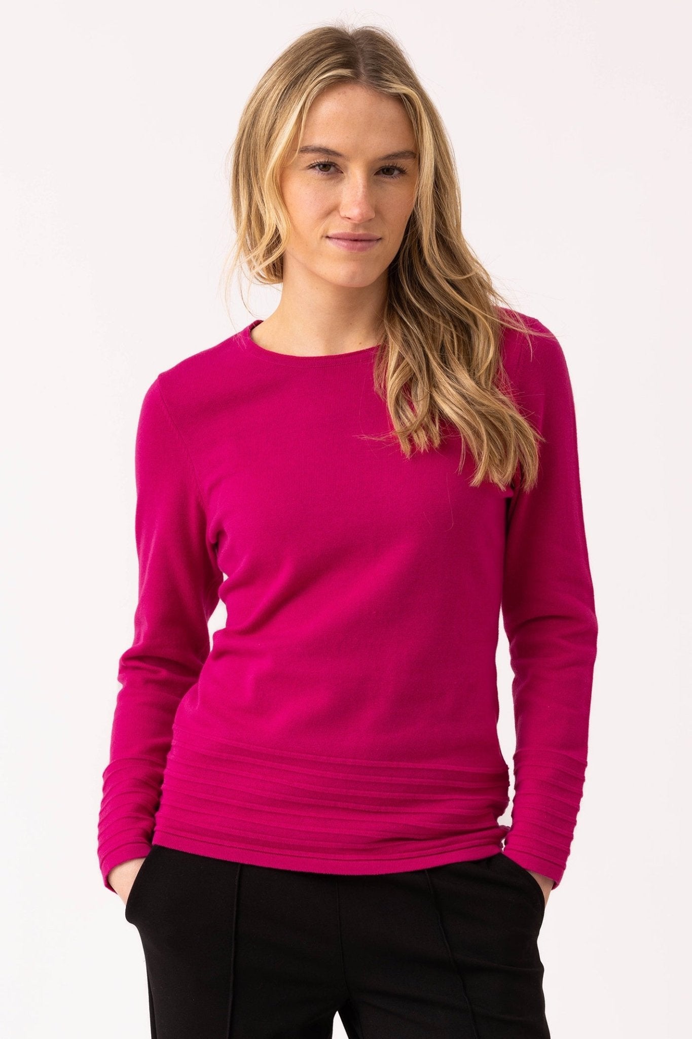 Marble 6377 (126) Pink Classic Round Neck Cotton Jumper with Ribbed Detailing - Dotique - Marble