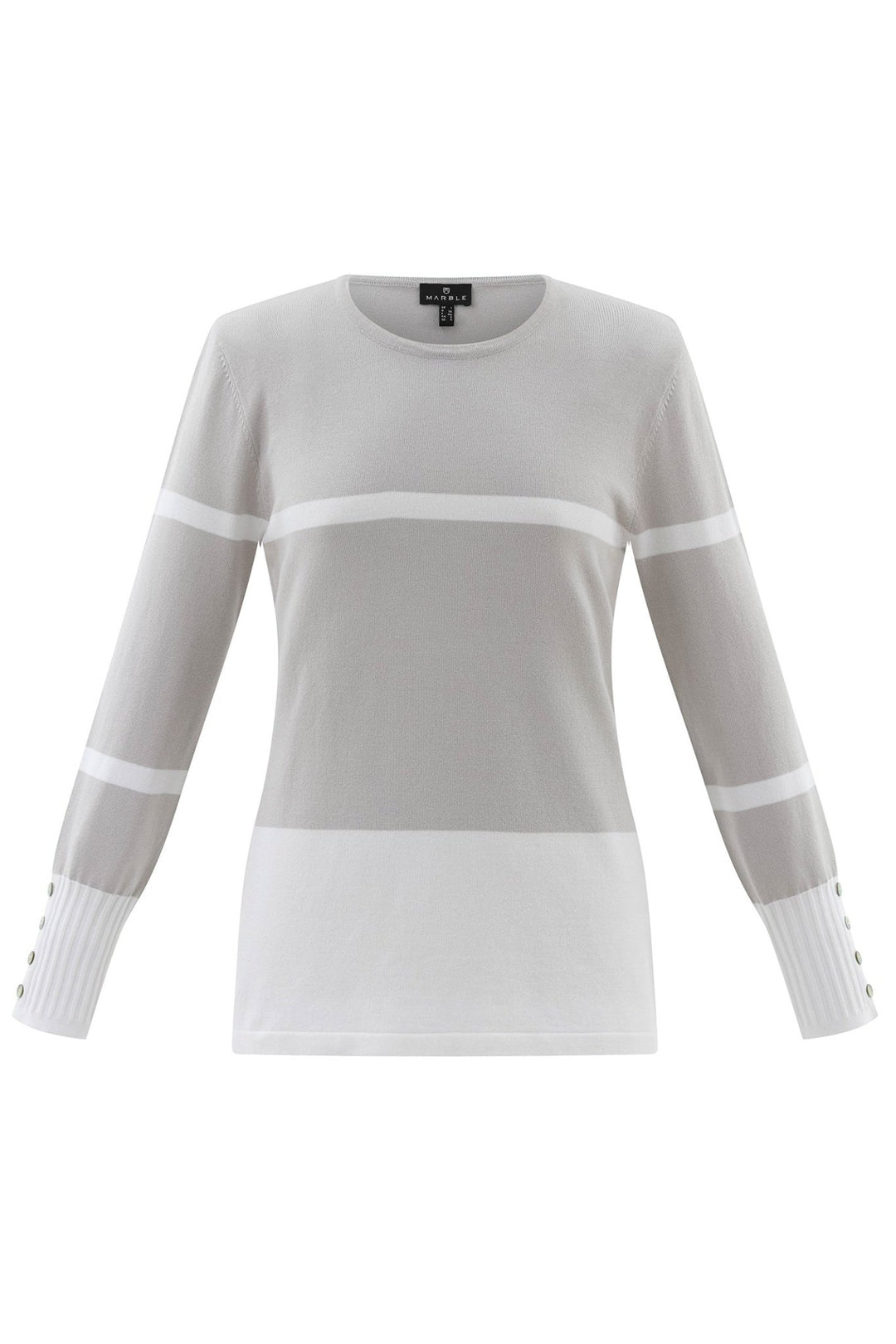 Marble 7810 106 Classic Fit Jumper Light Grey with White Stripes - Dotique