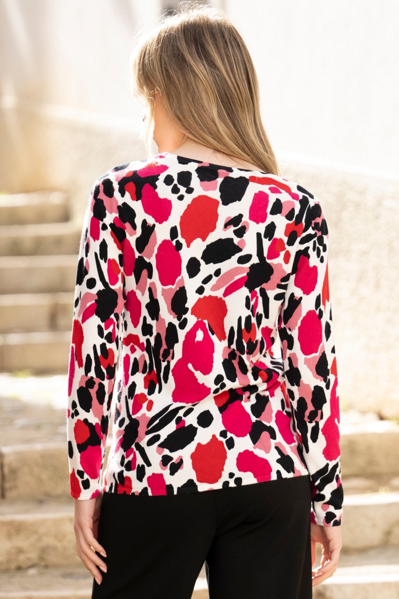 Marble 7994 (126) Pink, Black and White Mix Fine Knit Round Neck Jumper - Dotique - Marble