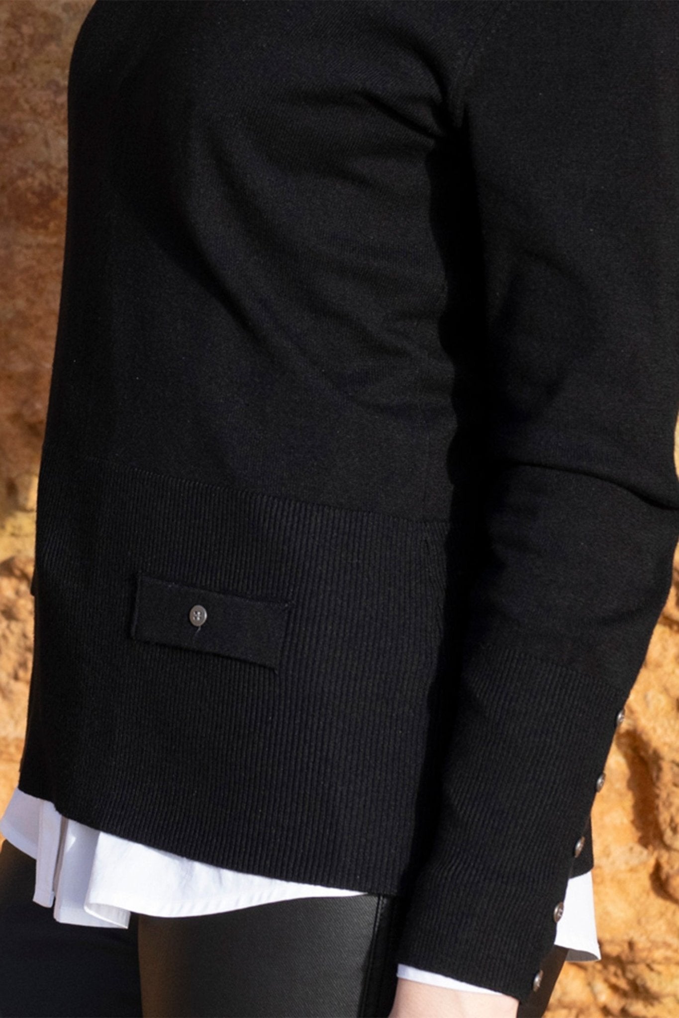 Marble 8014 (101) Black Fine Knit V - Neck Jumper with Button Detailing To Cuff and Front - Dotique - Marble