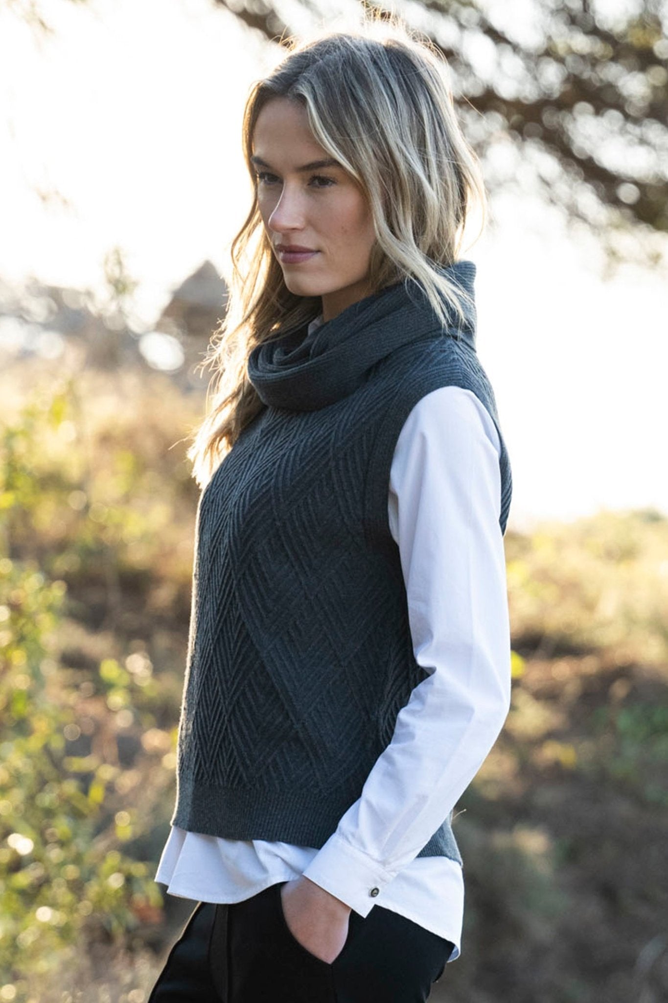 Marble 8081 (105) Grey Cotton Tank Top with Cowl Neck - Dotique - Marble