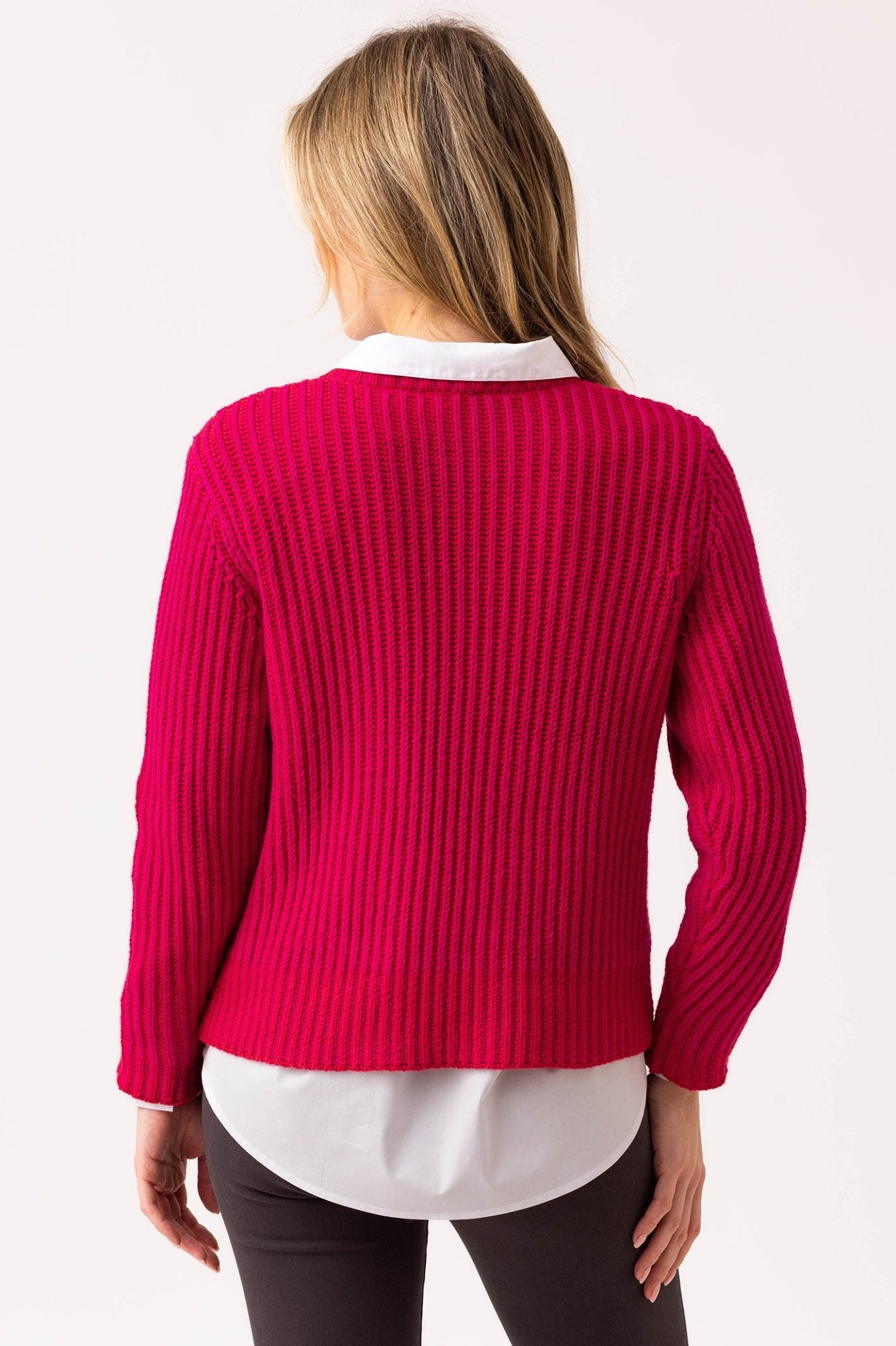 Marble 8100 (126) Pink and Red Cable Knit Round Neck Jumper with Detachable Cowl Neck - Dotique - Marble