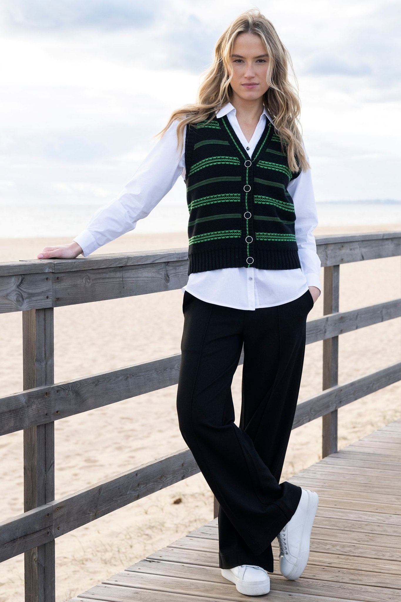 Marble 8153 (101) Black Wide Leg Trousers with Elasticated Waist - Dotique - Marble