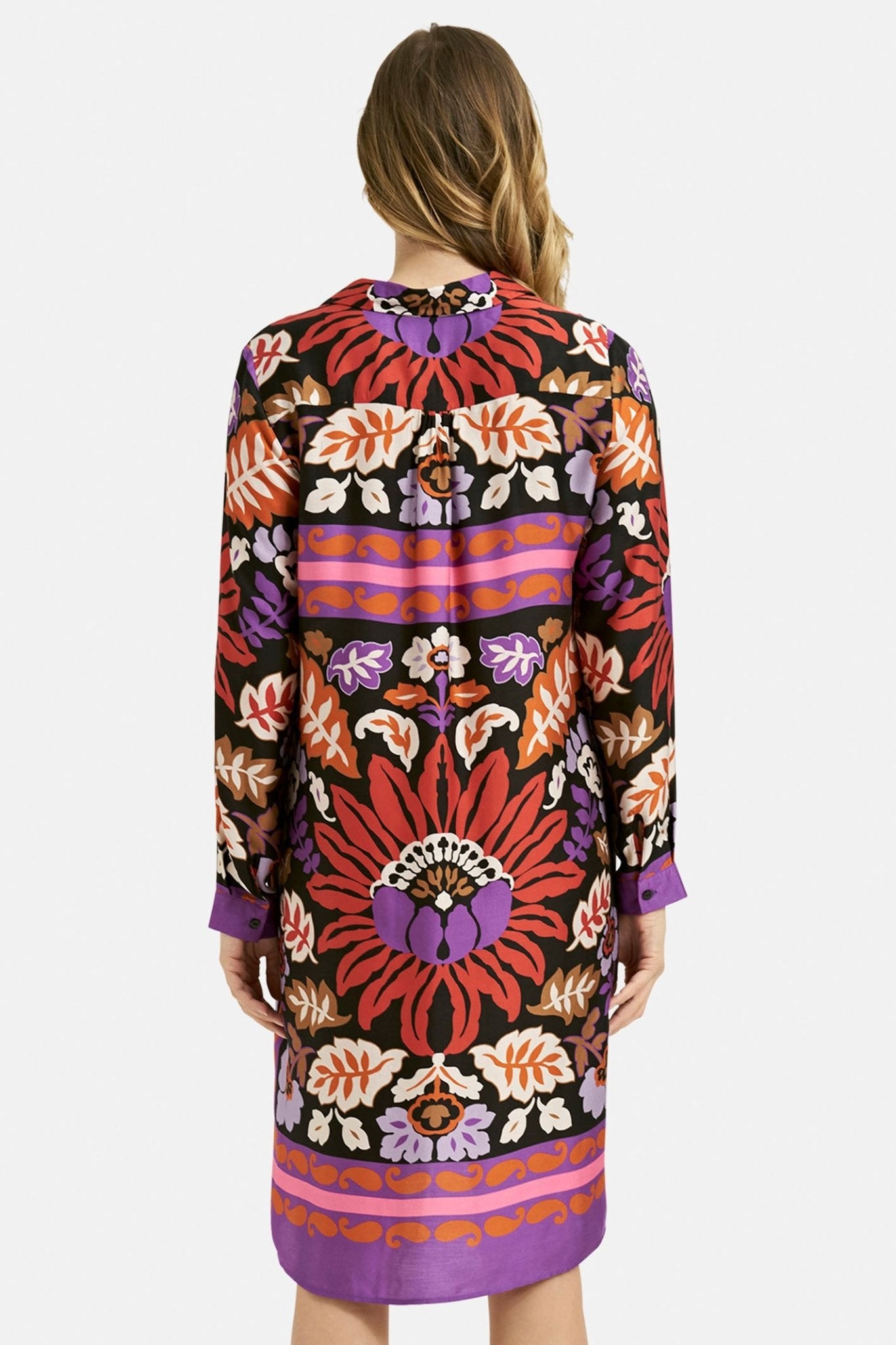 Milano 33-6130-5046 Black Floral Print Half Placket Shirt Dress - Dotique