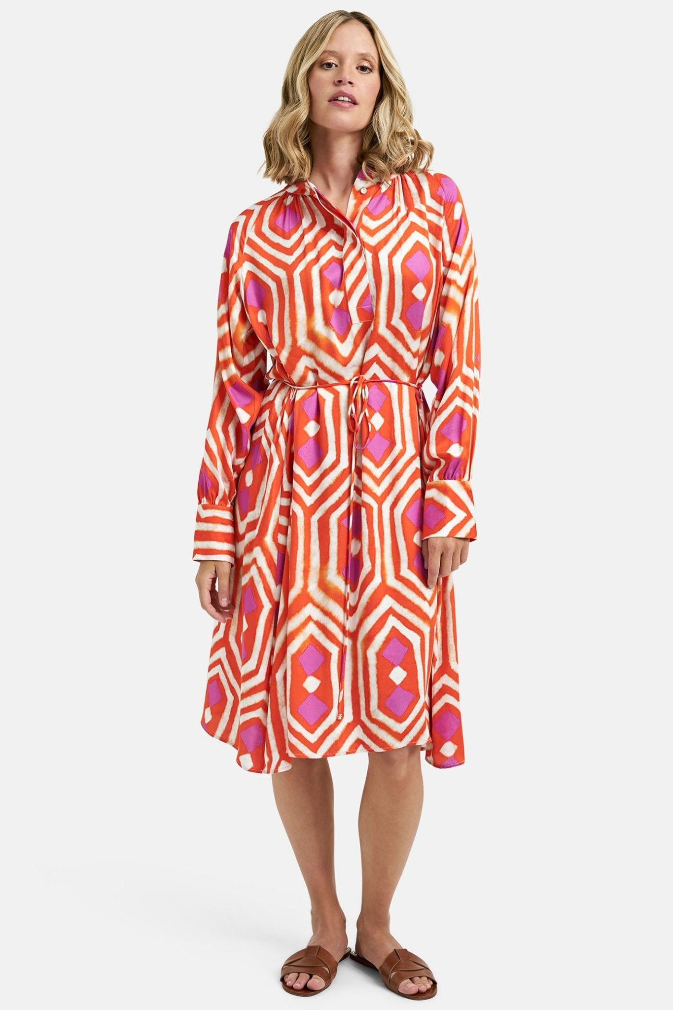 Milano 41-6254-1247 1302 Hot Orange Print Dress - Dotique