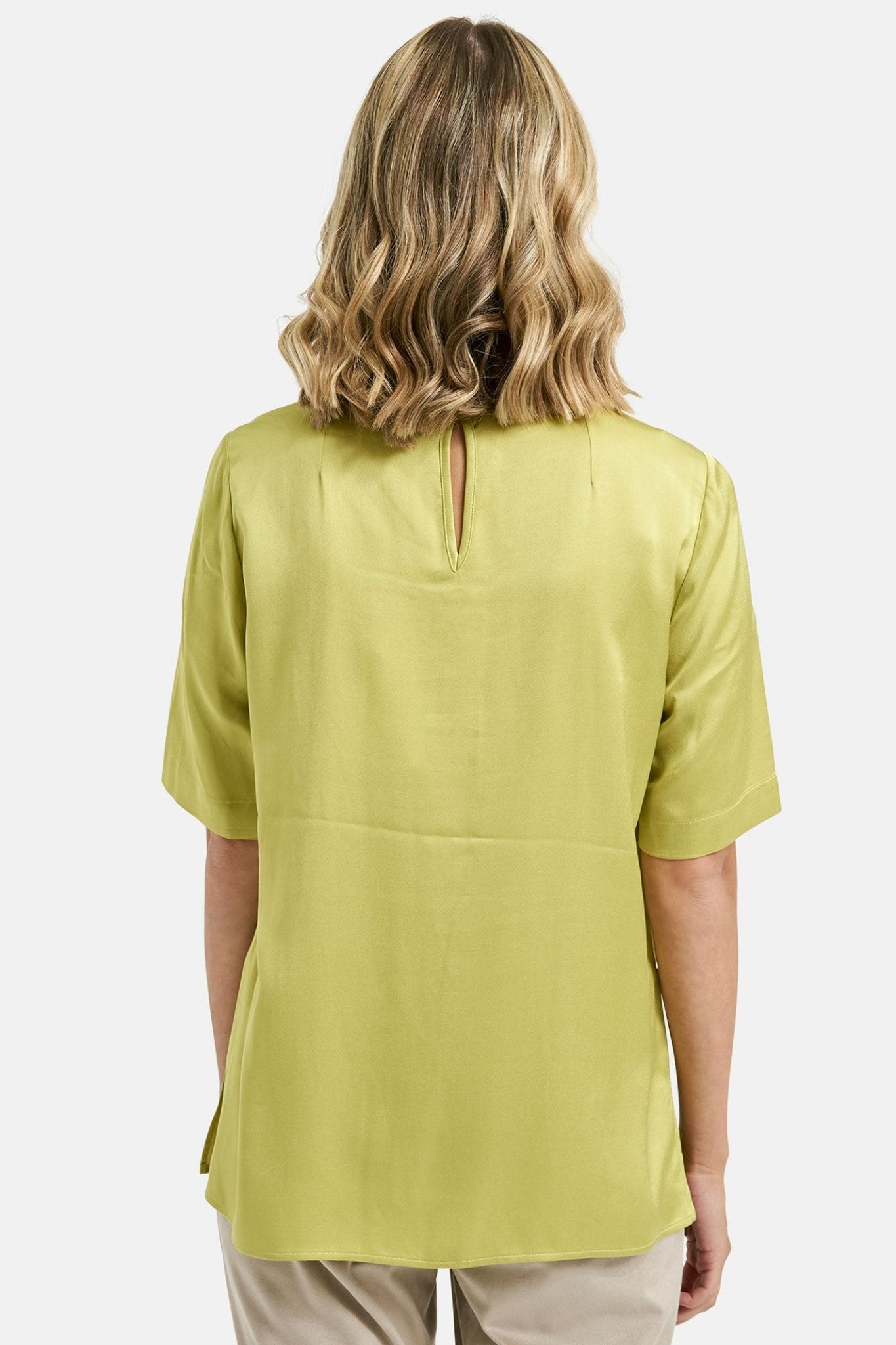 Milano 41-6976-6013 Lime Green Round Neck Short Sleeve Satin Top - Dotique