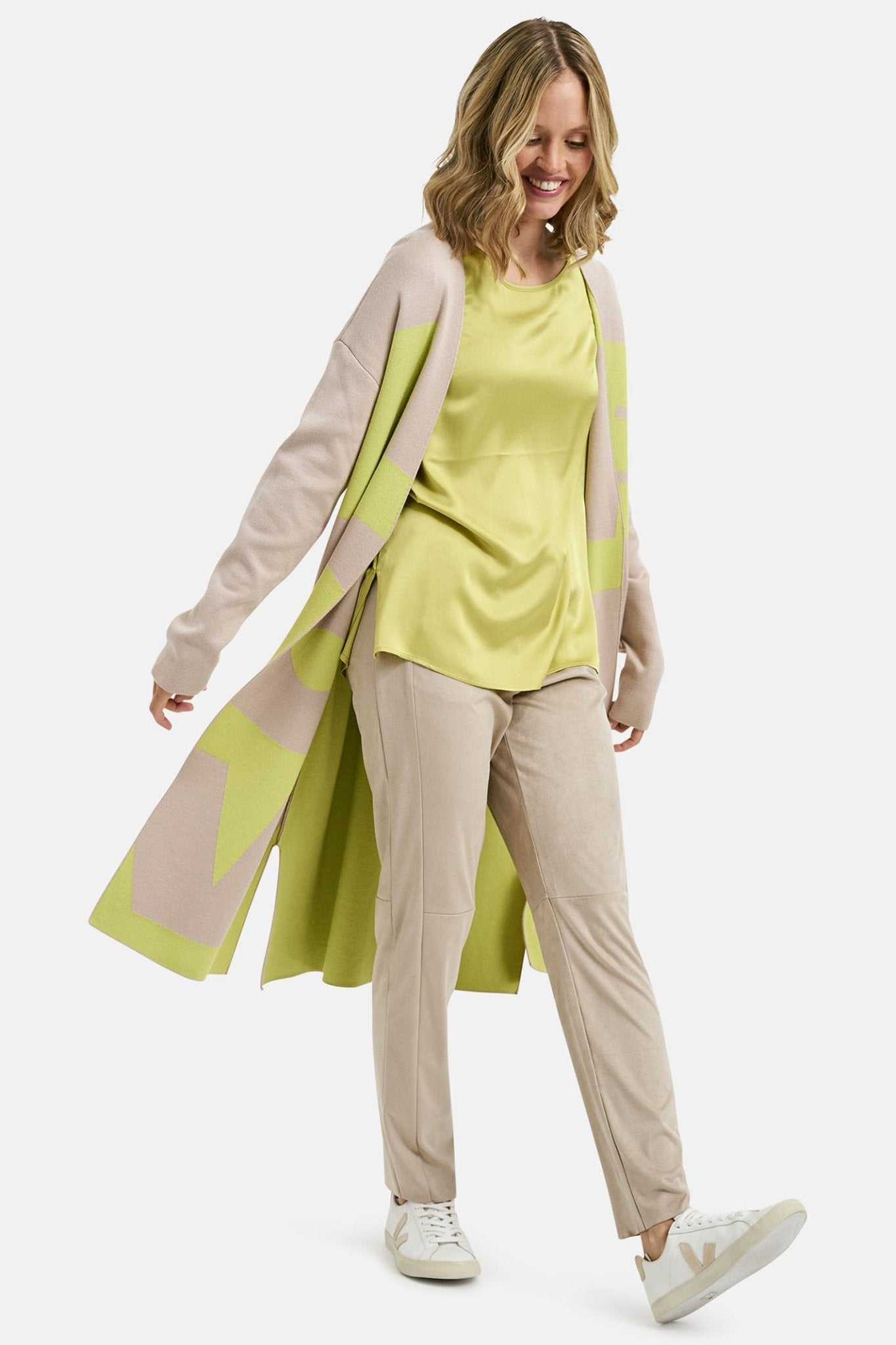 Milano 41-6976-6013 Lime Green Round Neck Short Sleeve Satin Top - Dotique