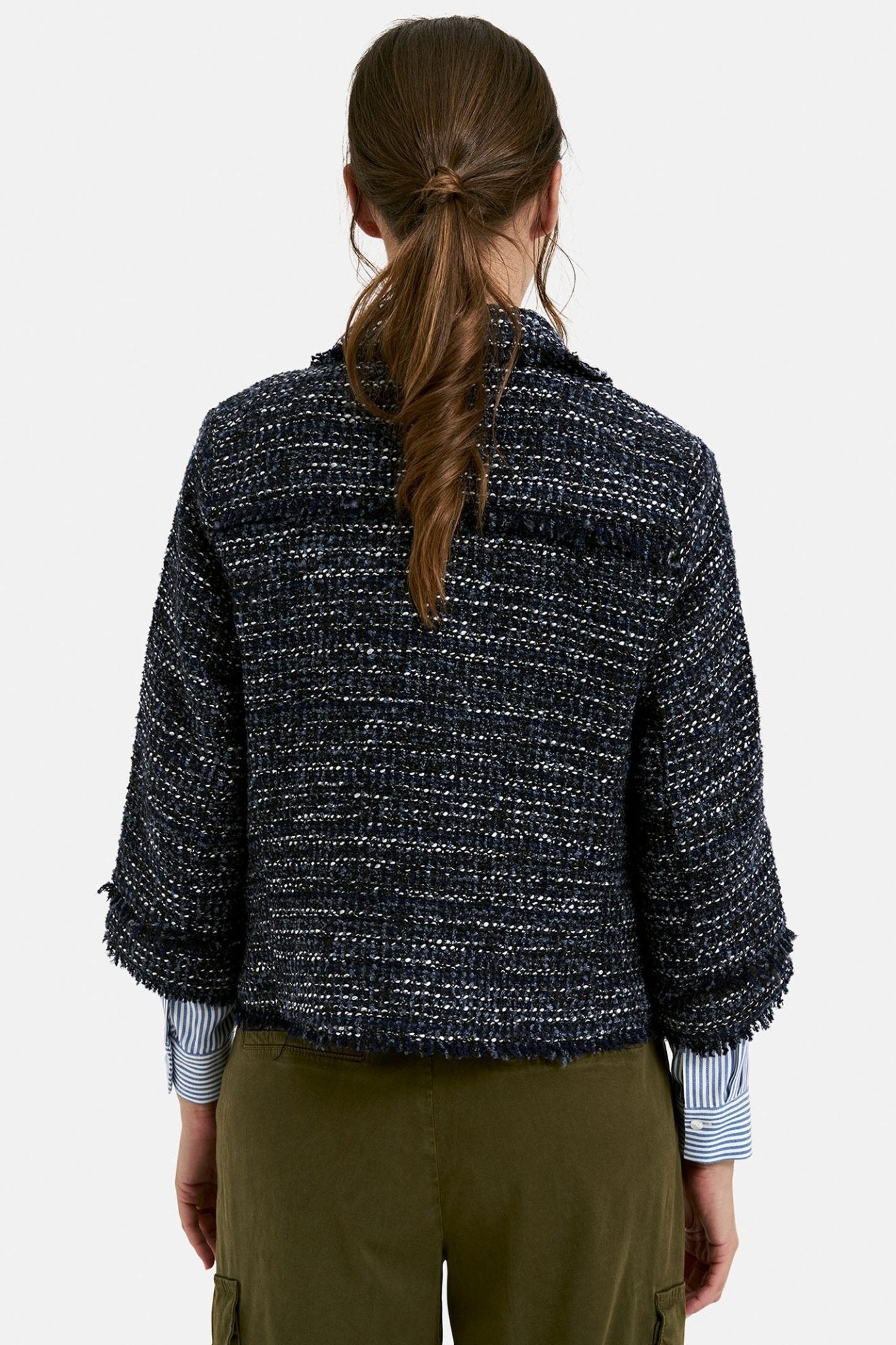 Milano 43-4634-4085 Navy Print Jacket with Collar & 3/4 Sleeves - Dotique