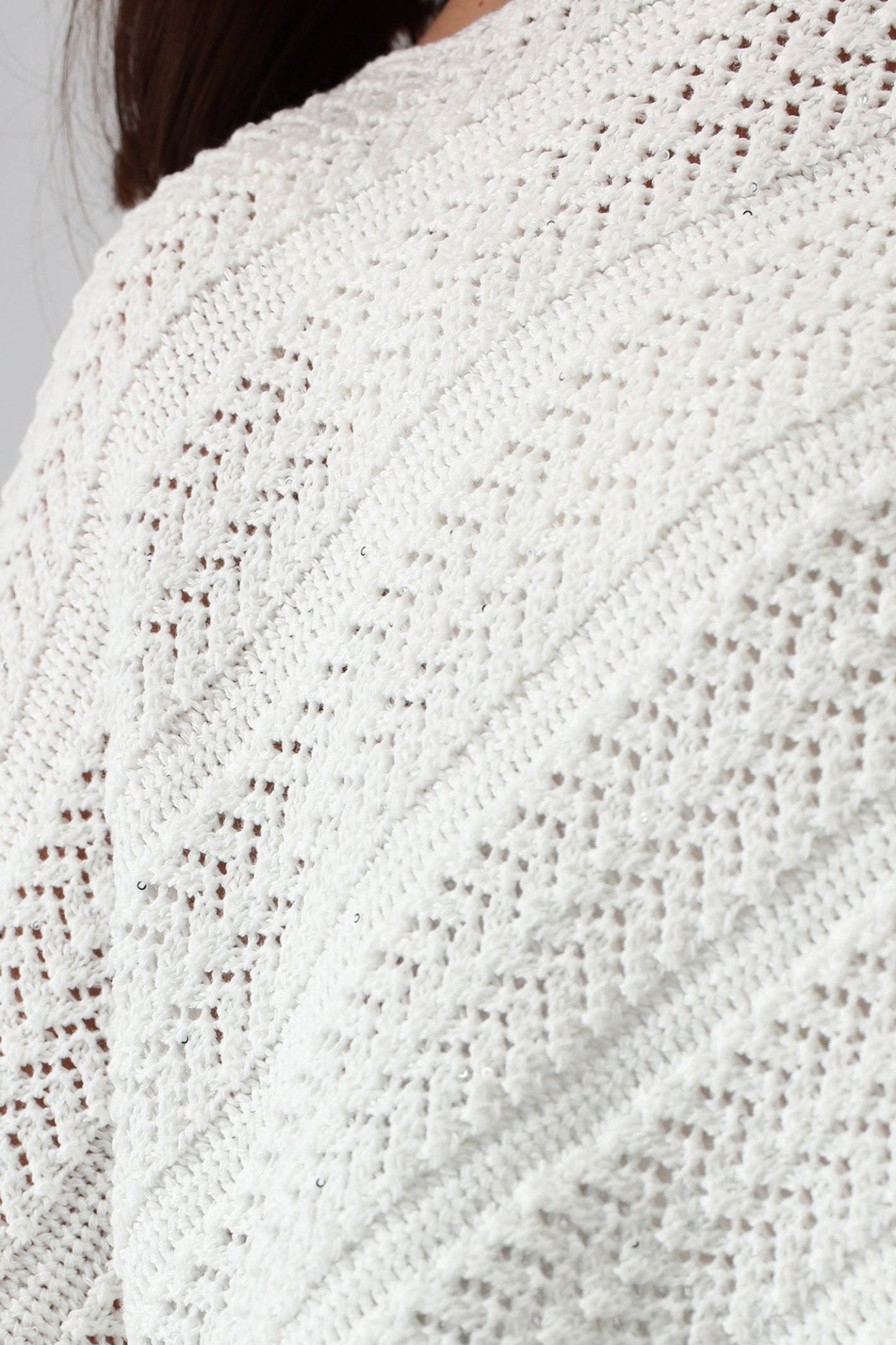 Monari 408427 Off White Crochet Knit Poncho Jumper - Dotique