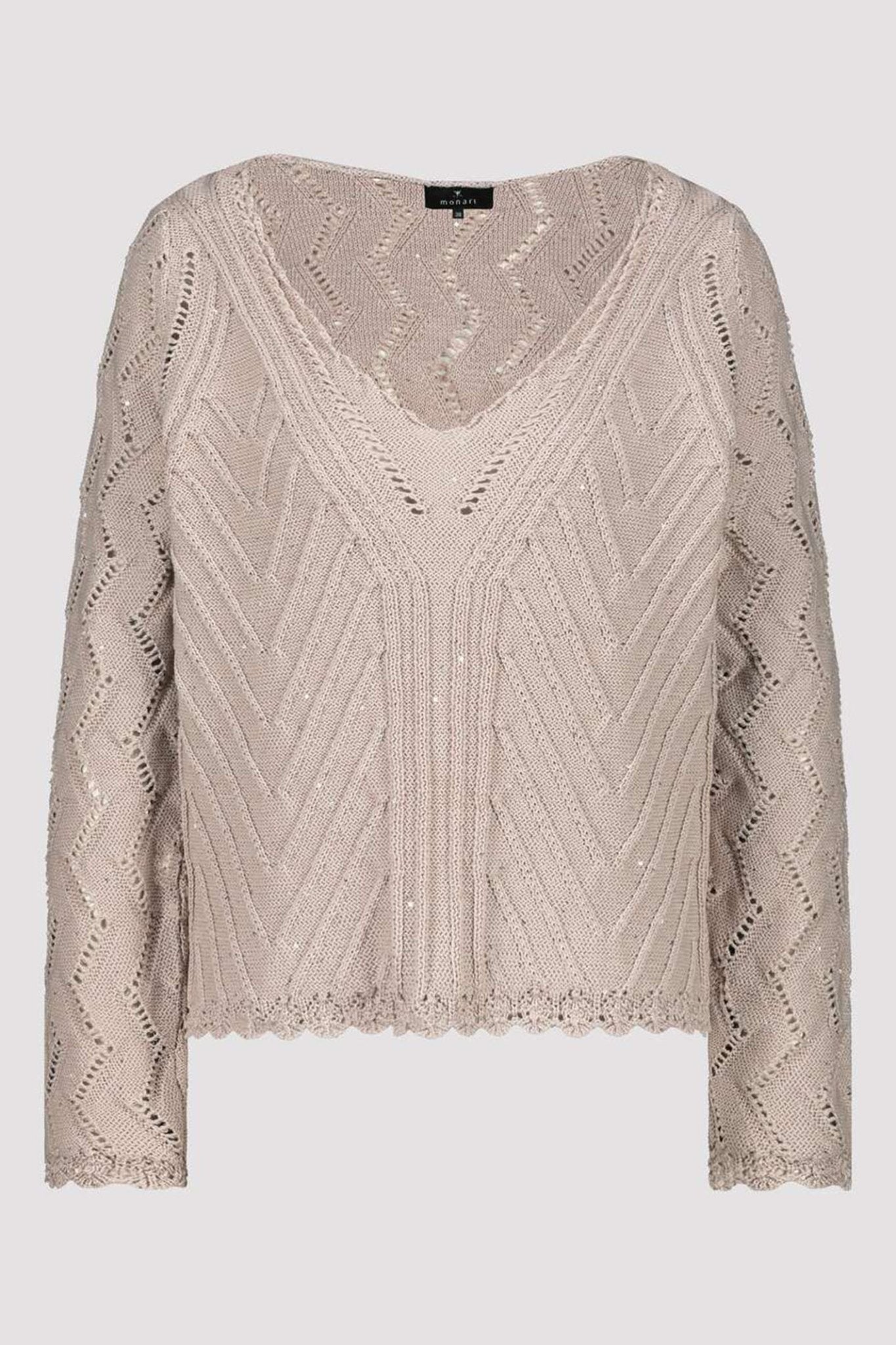 Monari 408450 Hazel Brown Ajour V Neck Jumper - Dotique
