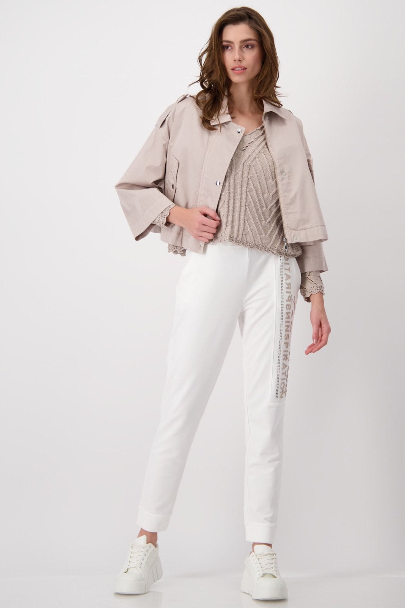 Monari 408450 Hazel Brown Ajour V Neck Jumper - Dotique