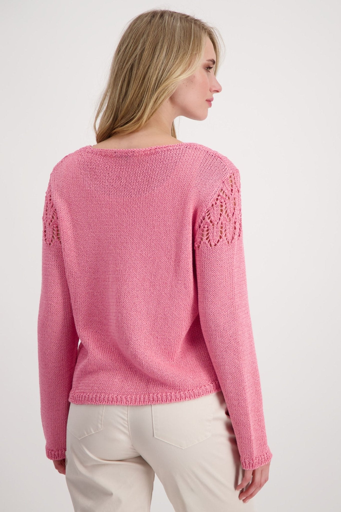 Monari 408455 Pink Smoothie Loose Knit V-Neck Jumper - Dotique