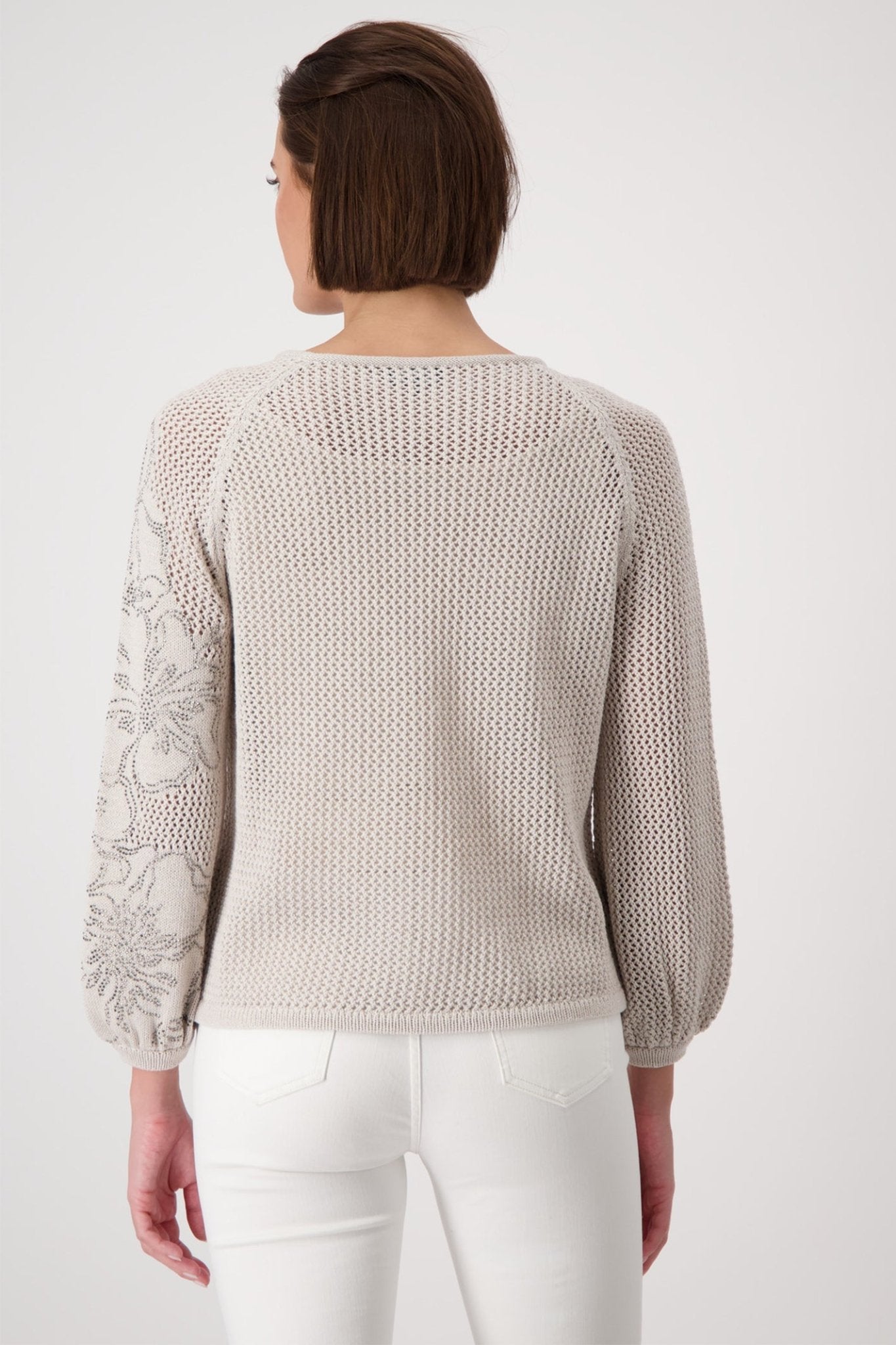 Monari 409265 Round Neck Floral Jumper in Warm Sand - Dotique