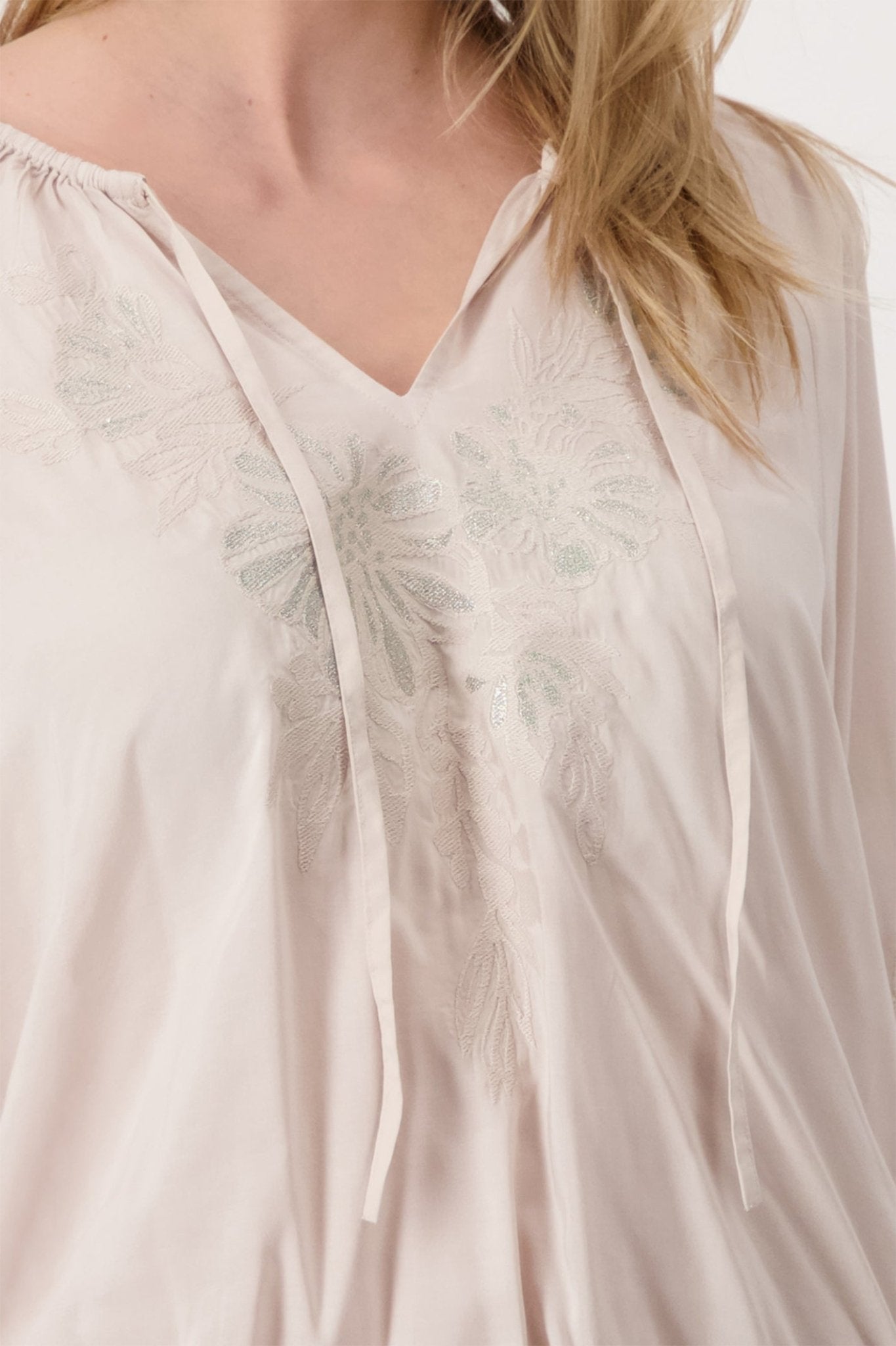 Monari 409403 Cream Blouse with Warm Sand Flower Appliqué - Dotique