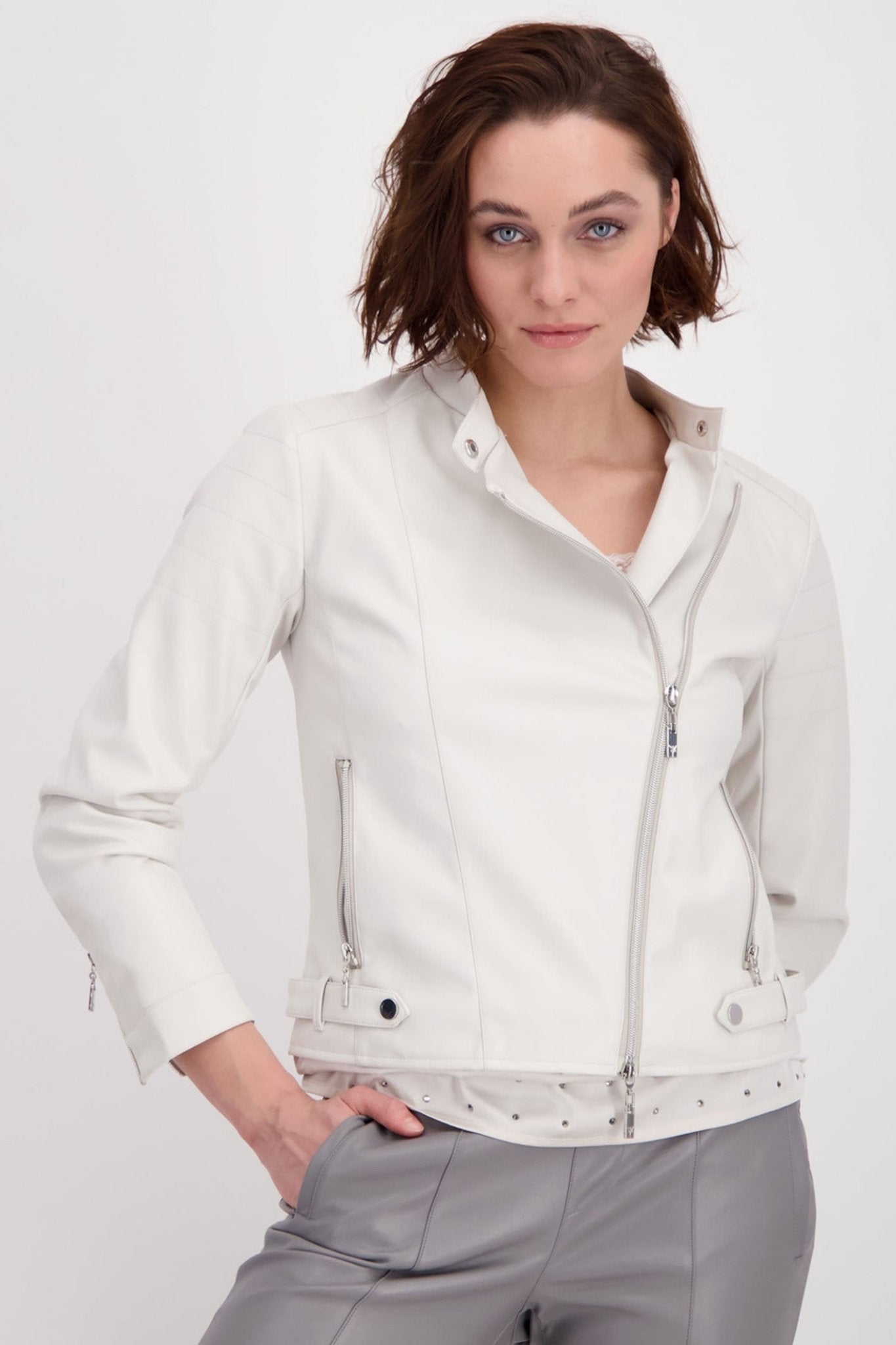 Monari 807065 Champagne Biker Style Jacket - Dotique