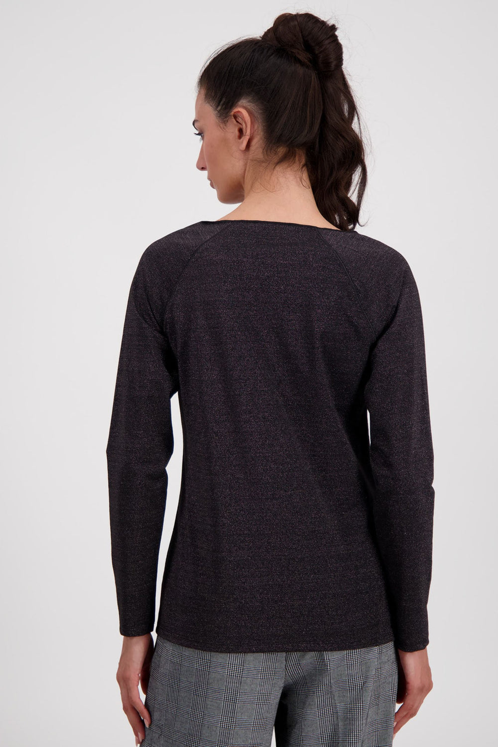 Monari 807305 Black Round Neck Lurex Long Sleeve T-Shirt - Dotique
