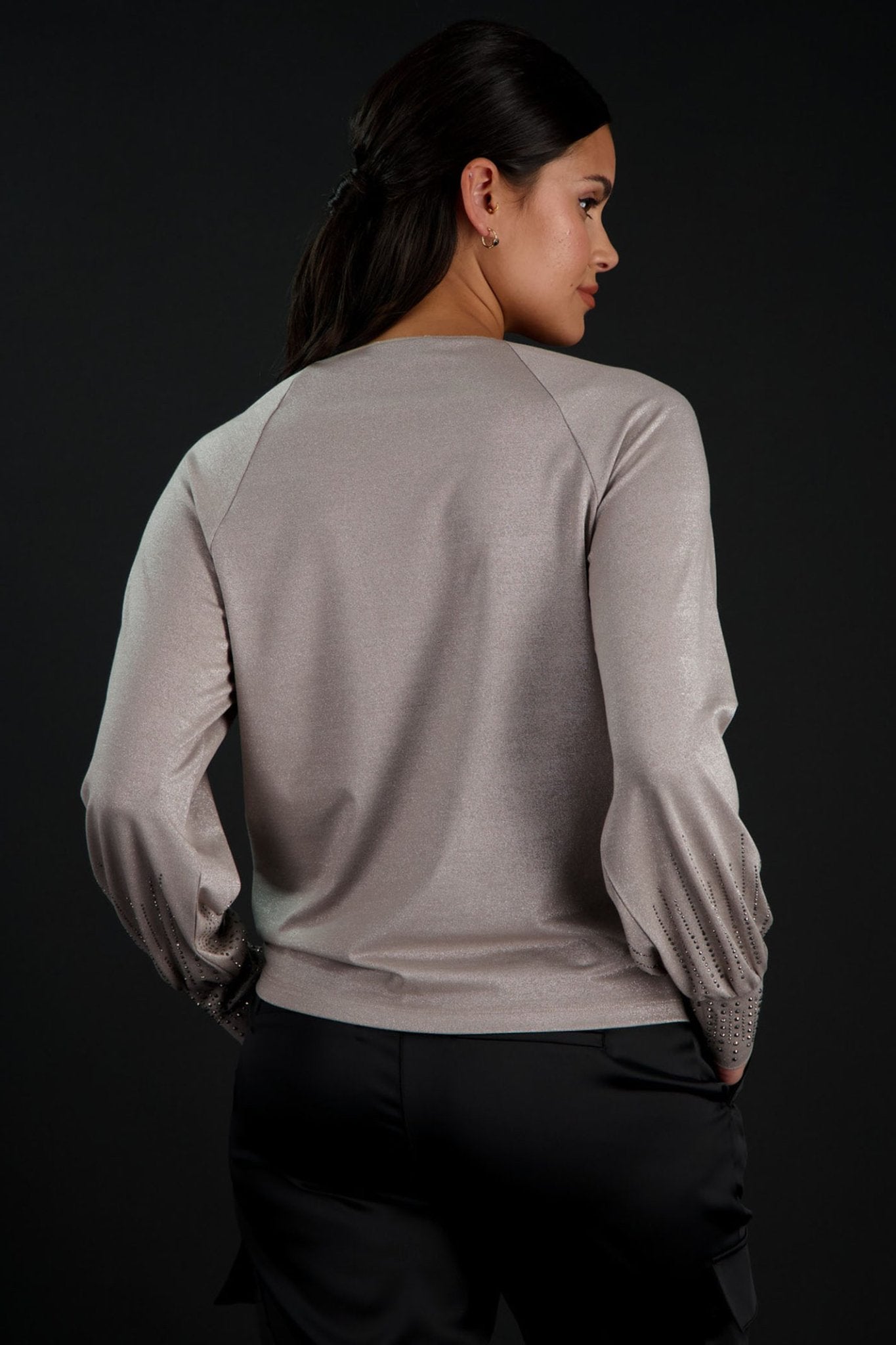 Monari 807670 Beige Glitter Top With Rhinestone Detail - Dotique Chesterfield