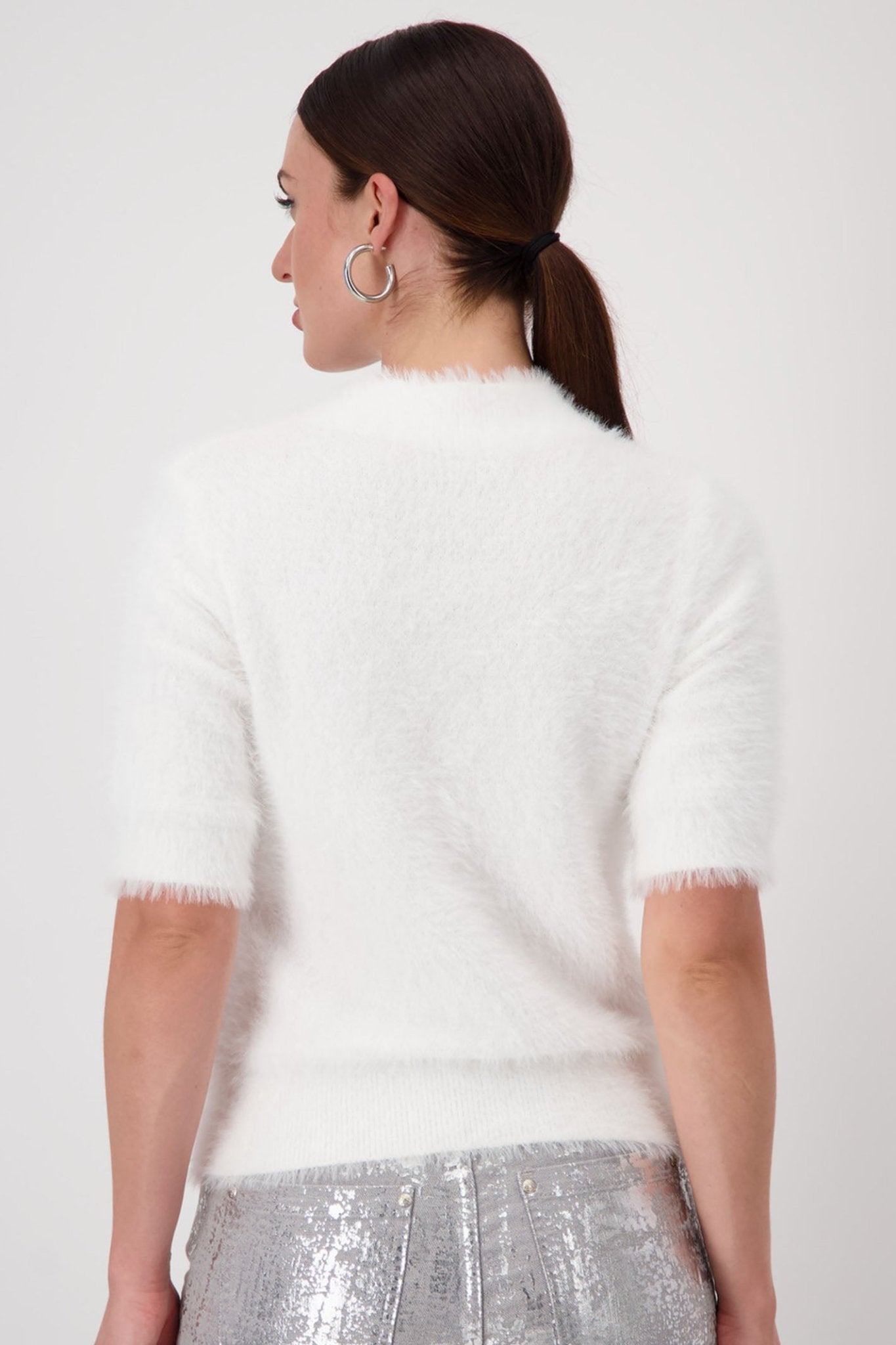 Monari 808302 Off White Stand-Up Collar 1/2 Sleeve Jumper - Dotique