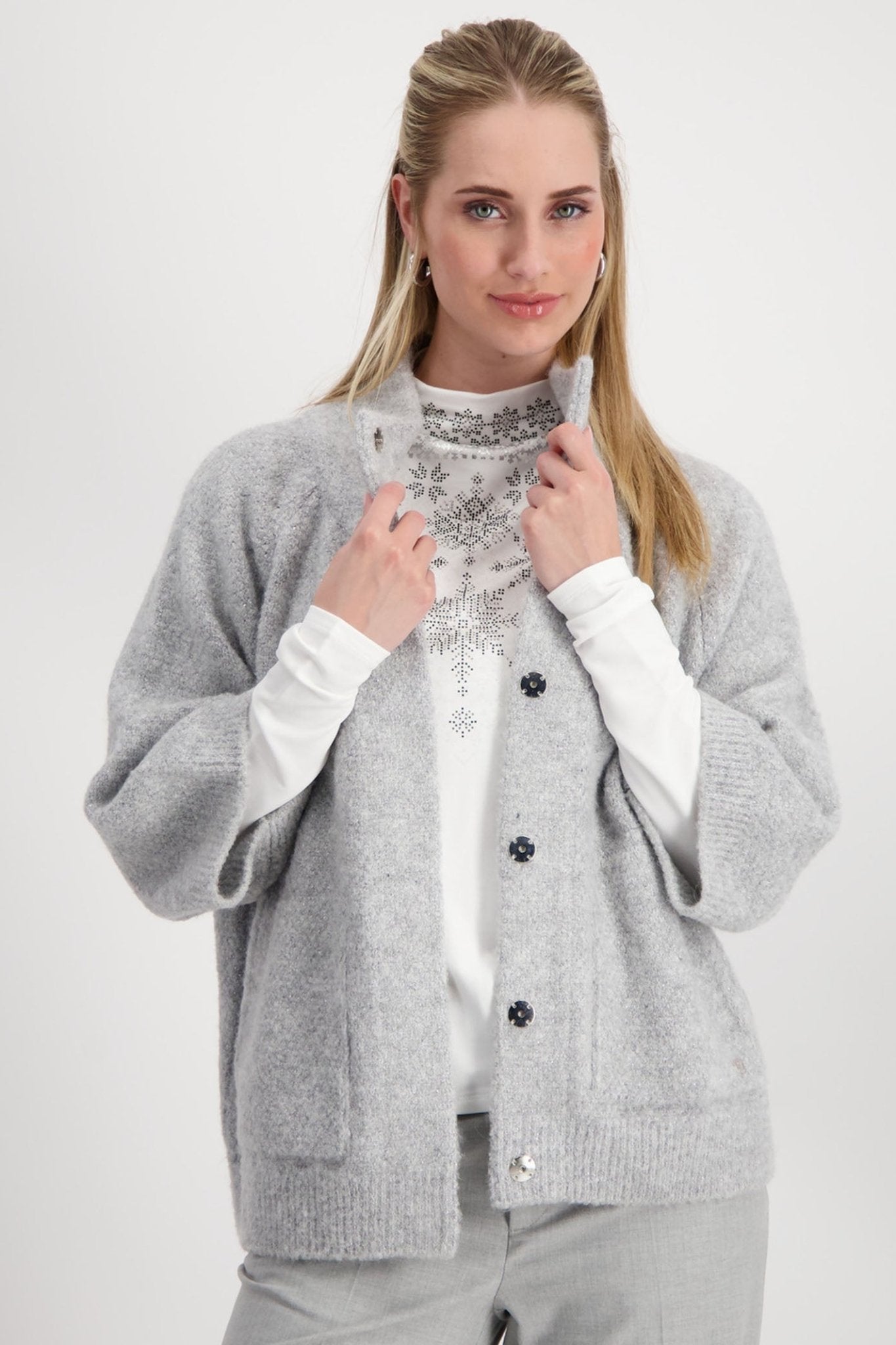 Monari 808380 Grey Sparkle Cardigan - Dotique - Monari
