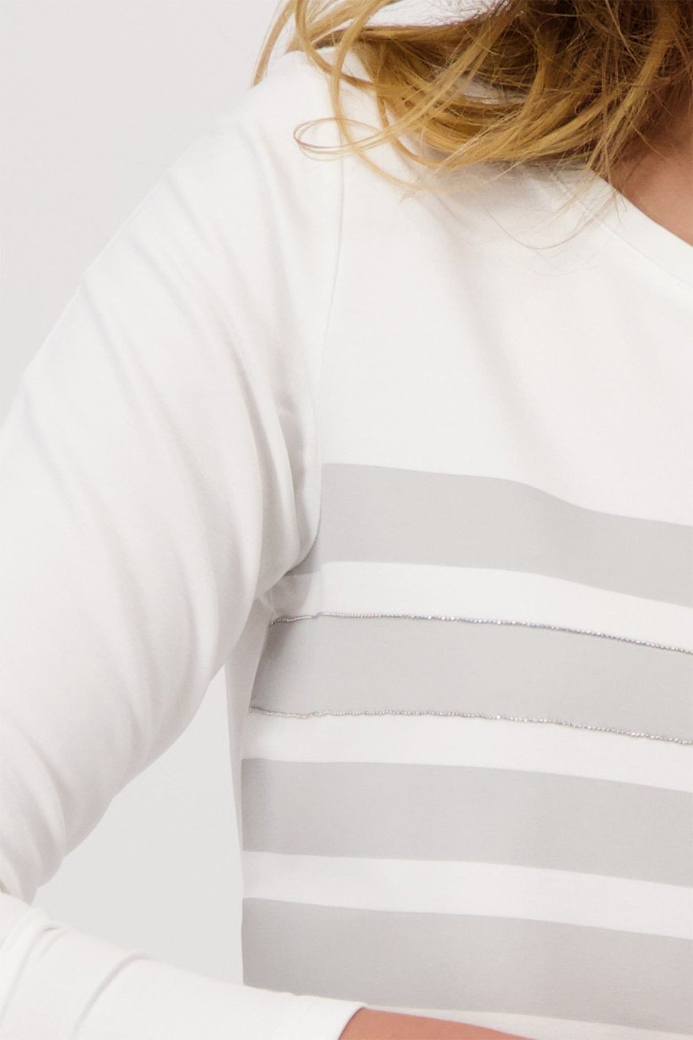 Monari 808527 Off-White Grey Stripe Long Sleeve T-Shirt - Dotique