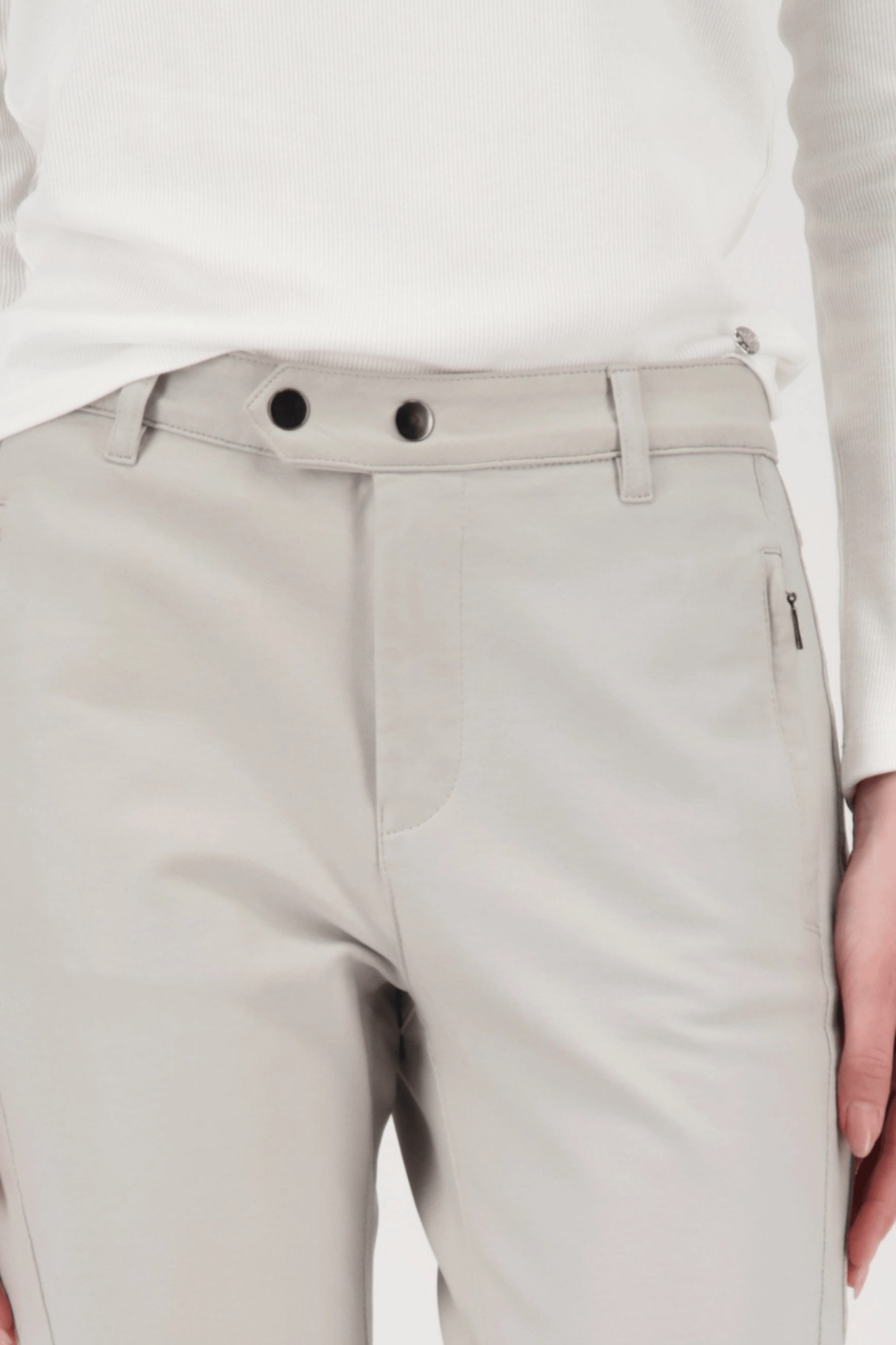 Monari 808778 Leather - Look Straight Trousers – Greige - Dotique - Monari