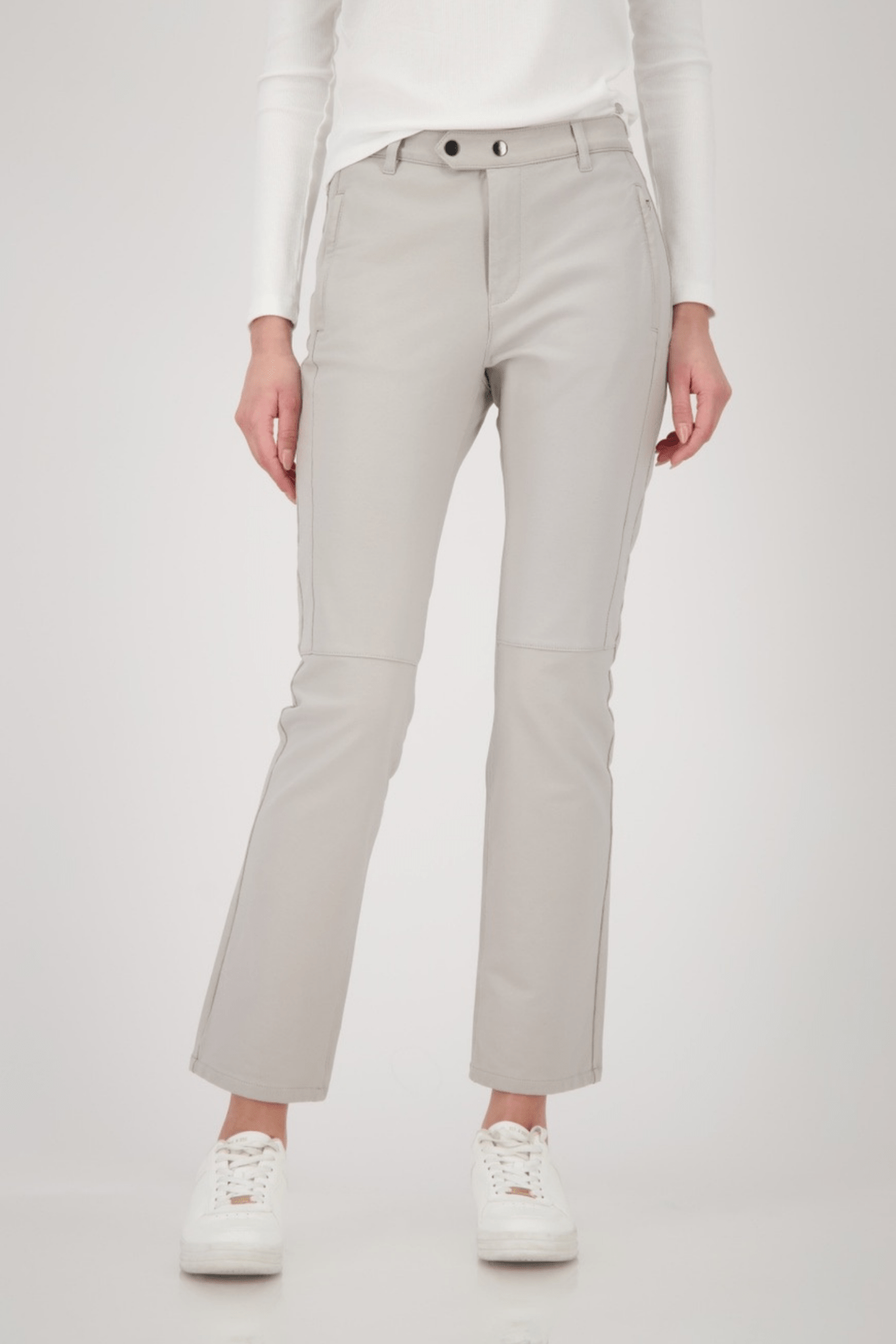 Monari 808778 Leather - Look Straight Trousers – Greige - Dotique - Monari