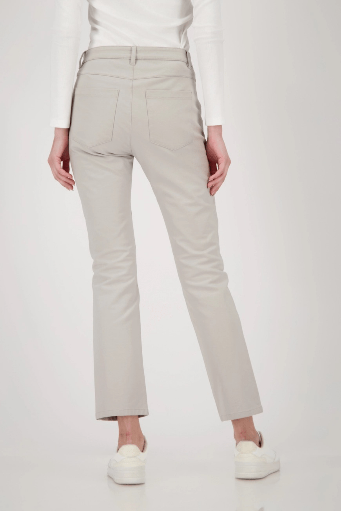 Monari 808778 Leather - Look Straight Trousers – Greige - Dotique - Monari