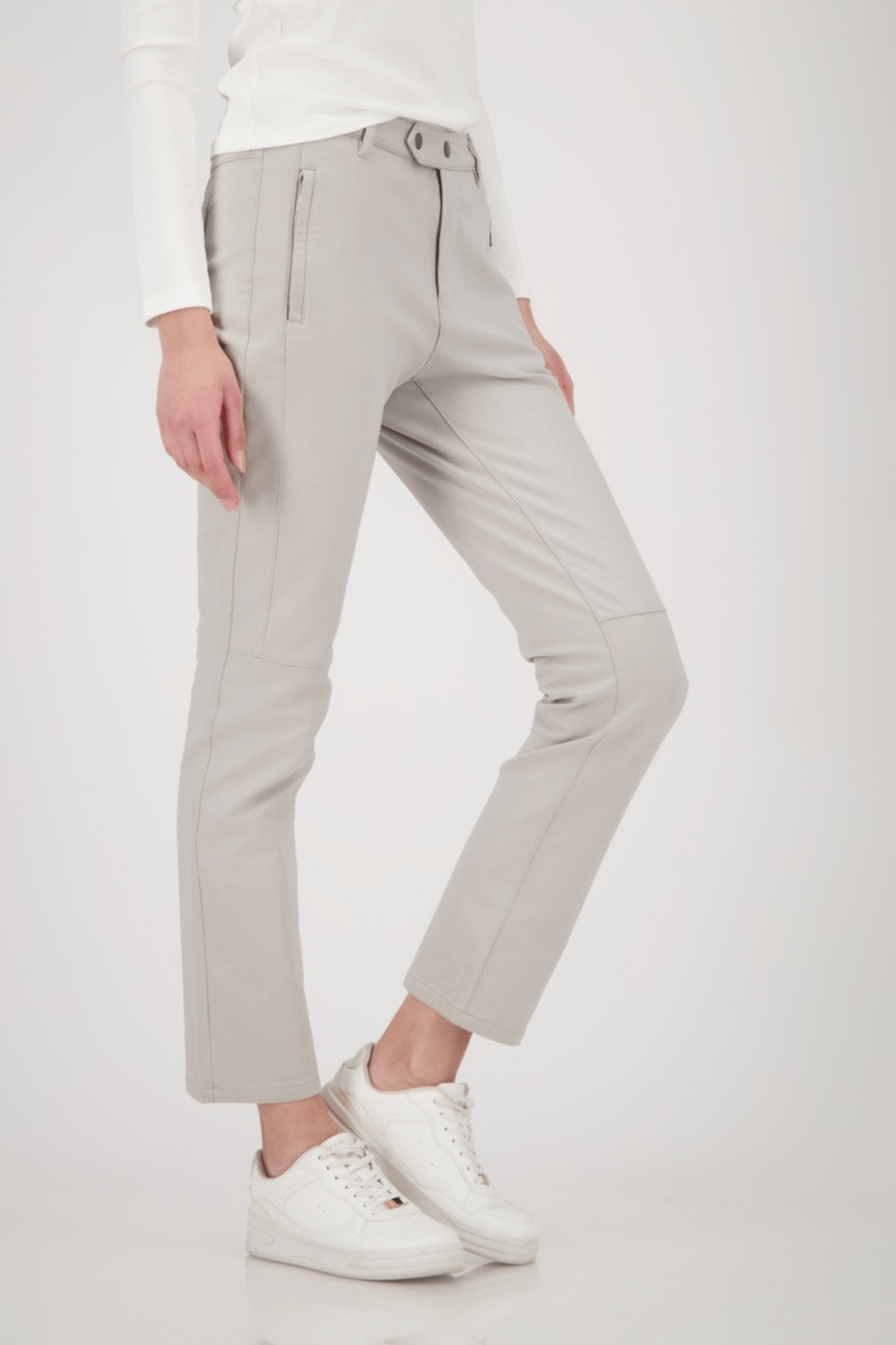 Monari 808778 Leather - Look Straight Trousers – Greige - Dotique - Monari