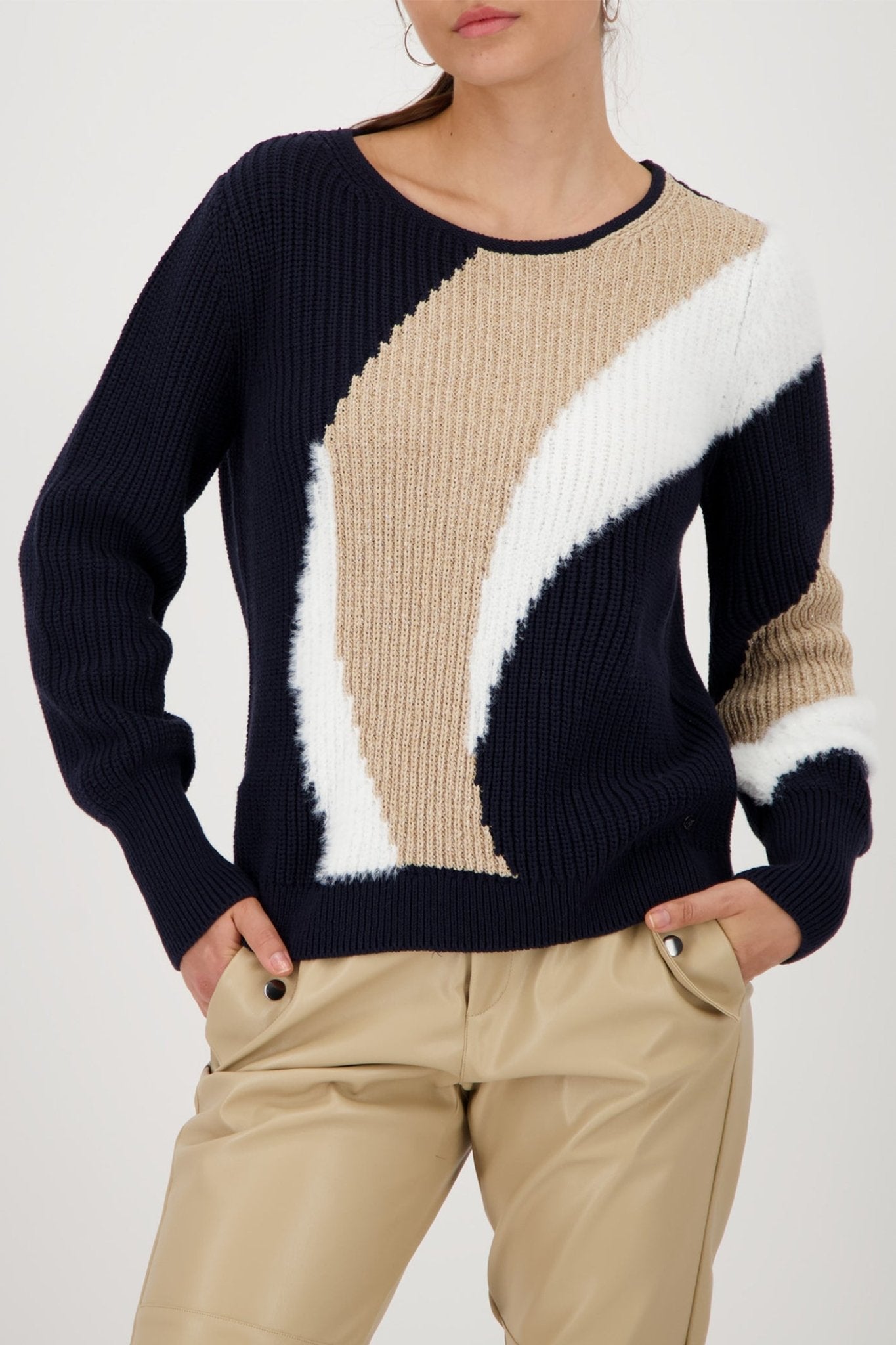 Monari 808973 Night Sky Navy Intarsia Knit Jumper - Dotique - Monari