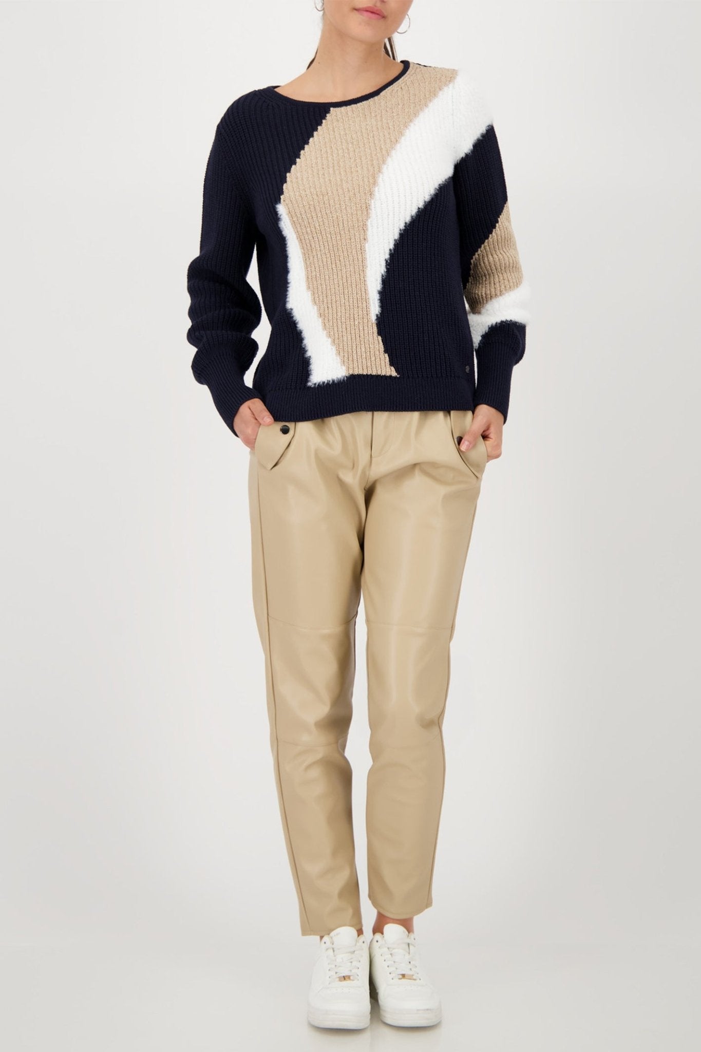 Monari 808973 Night Sky Navy Intarsia Knit Jumper - Dotique - Monari