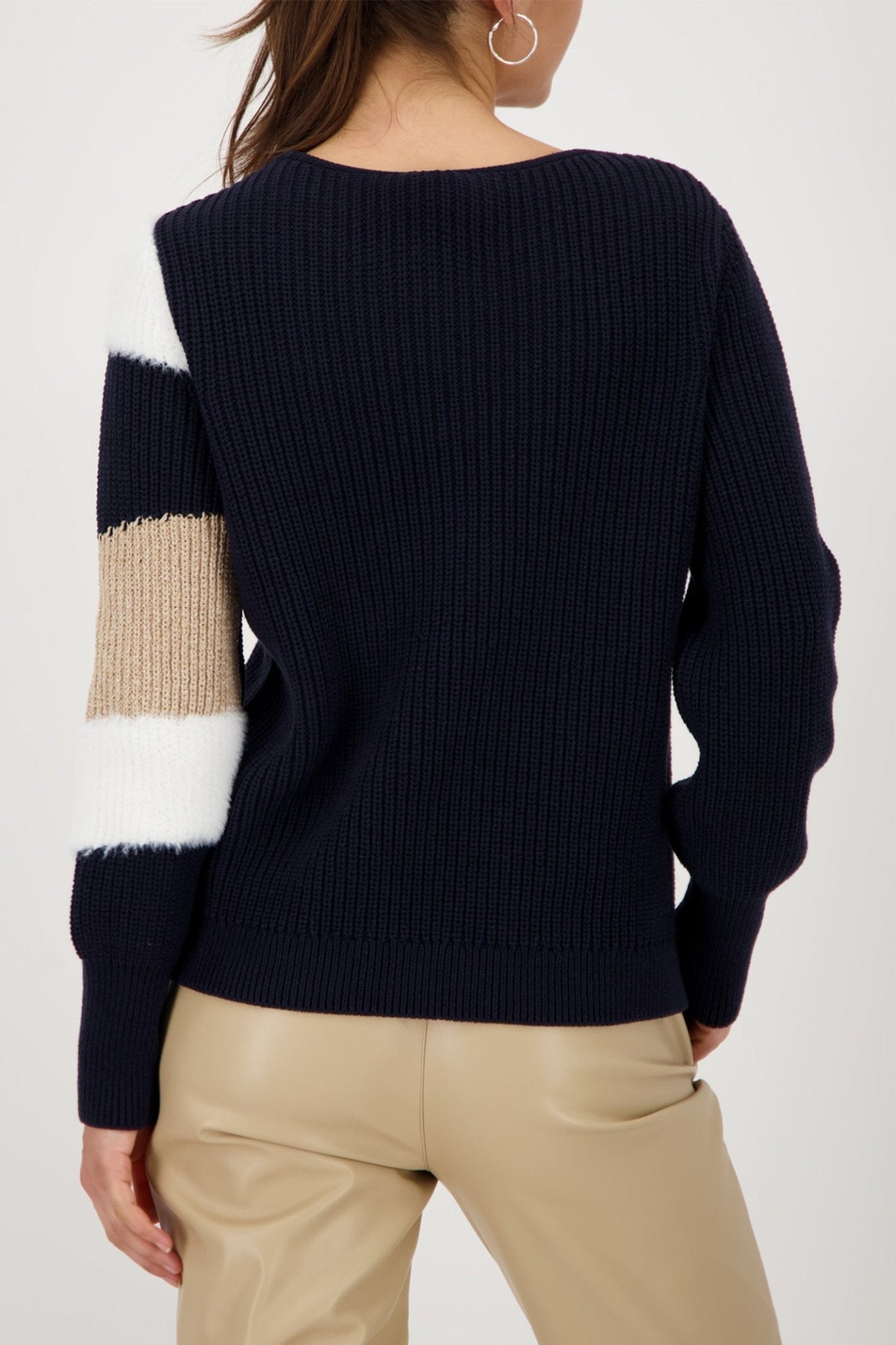 Monari 808973 Night Sky Navy Intarsia Knit Jumper - Dotique - Monari