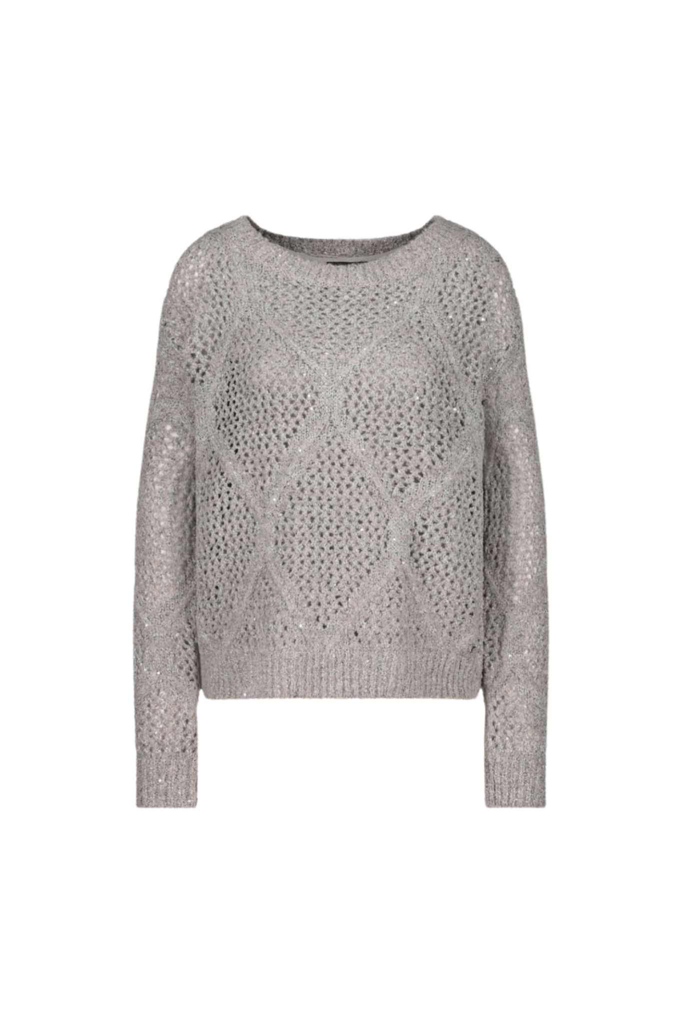 Monari 808977 Sequin Ajour Knit Jumper – Greige - Dotique - Monari