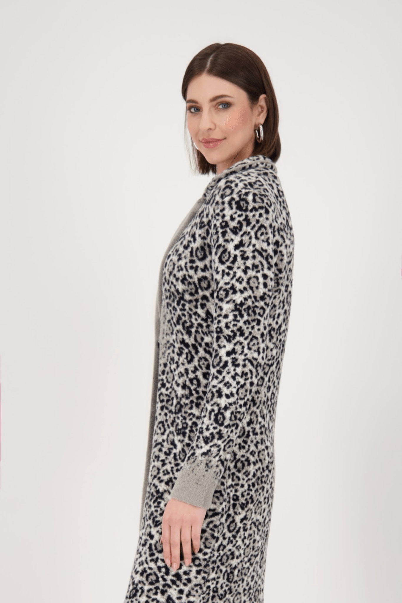 Monari 808994 Longline Knit Coat – Leopard - Dotique - Monari