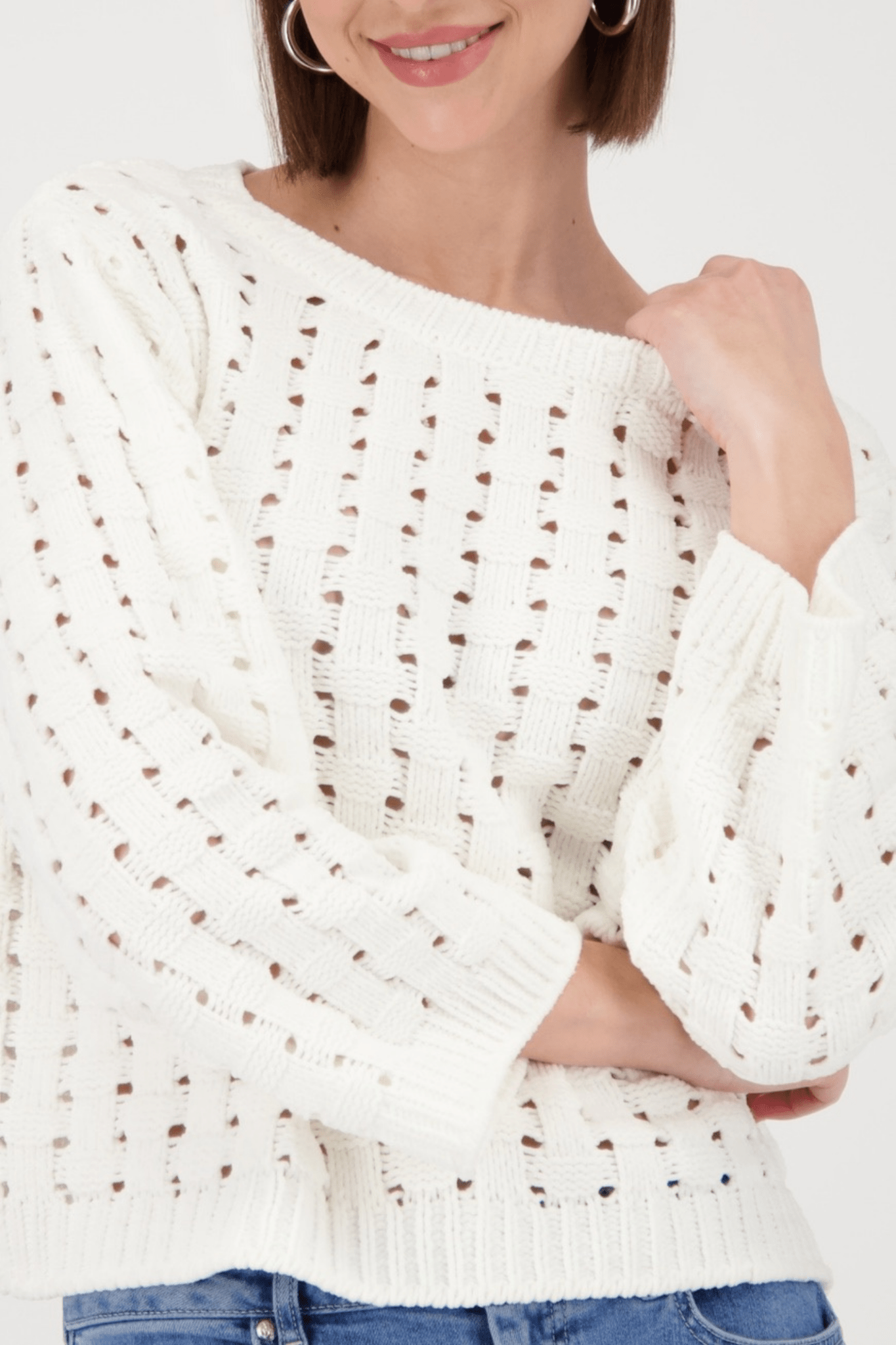 Monari 809056 Off - White Textured Knit Jumper - Dotique - Monari