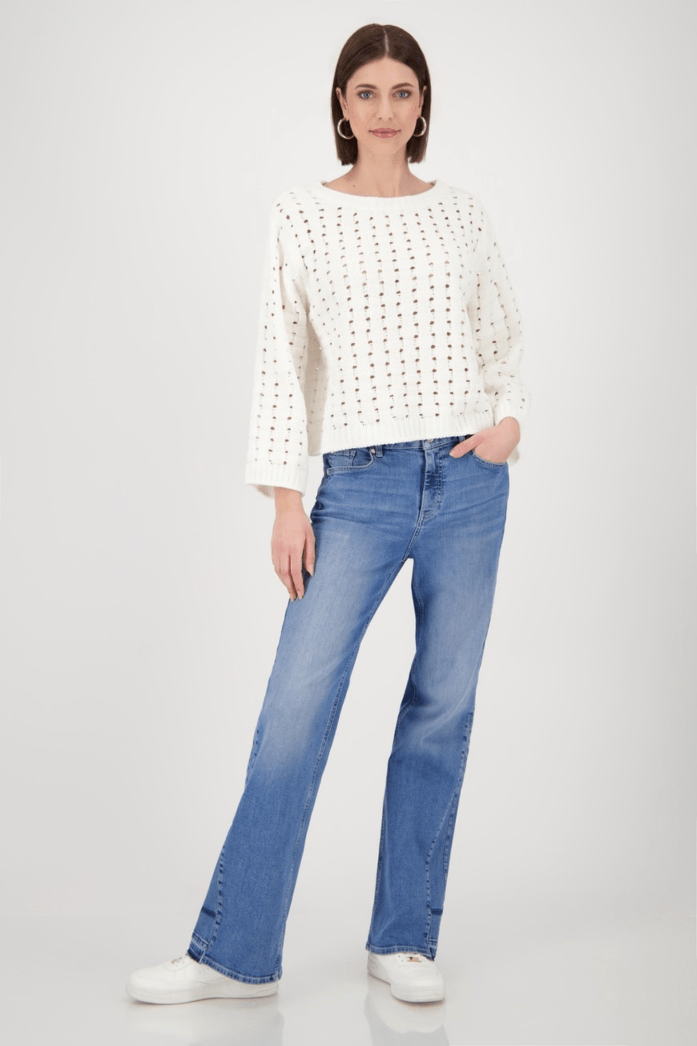 Monari 809056 Off - White Textured Knit Jumper - Dotique - Monari