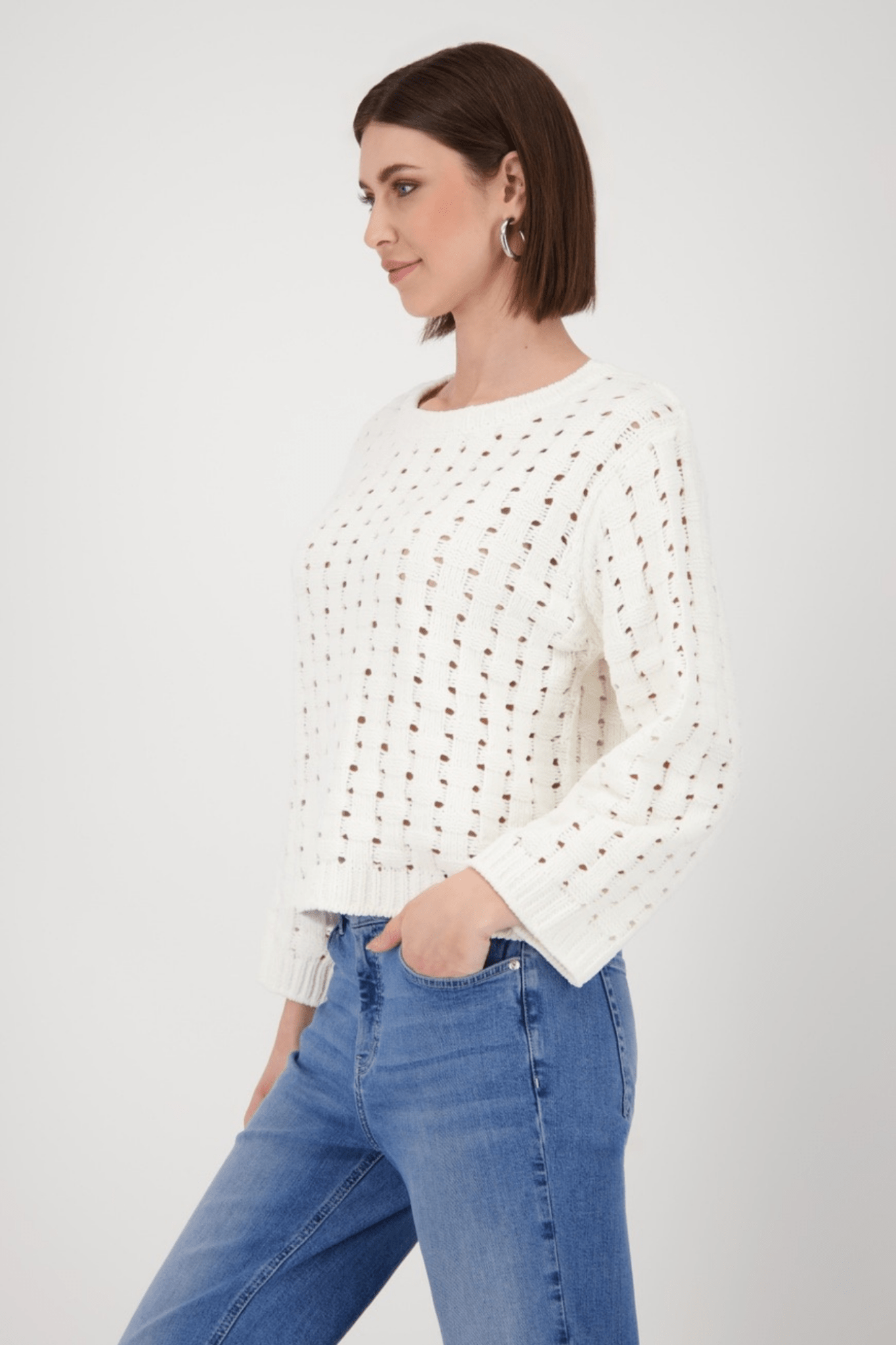 Monari 809056 Off - White Textured Knit Jumper - Dotique - Monari
